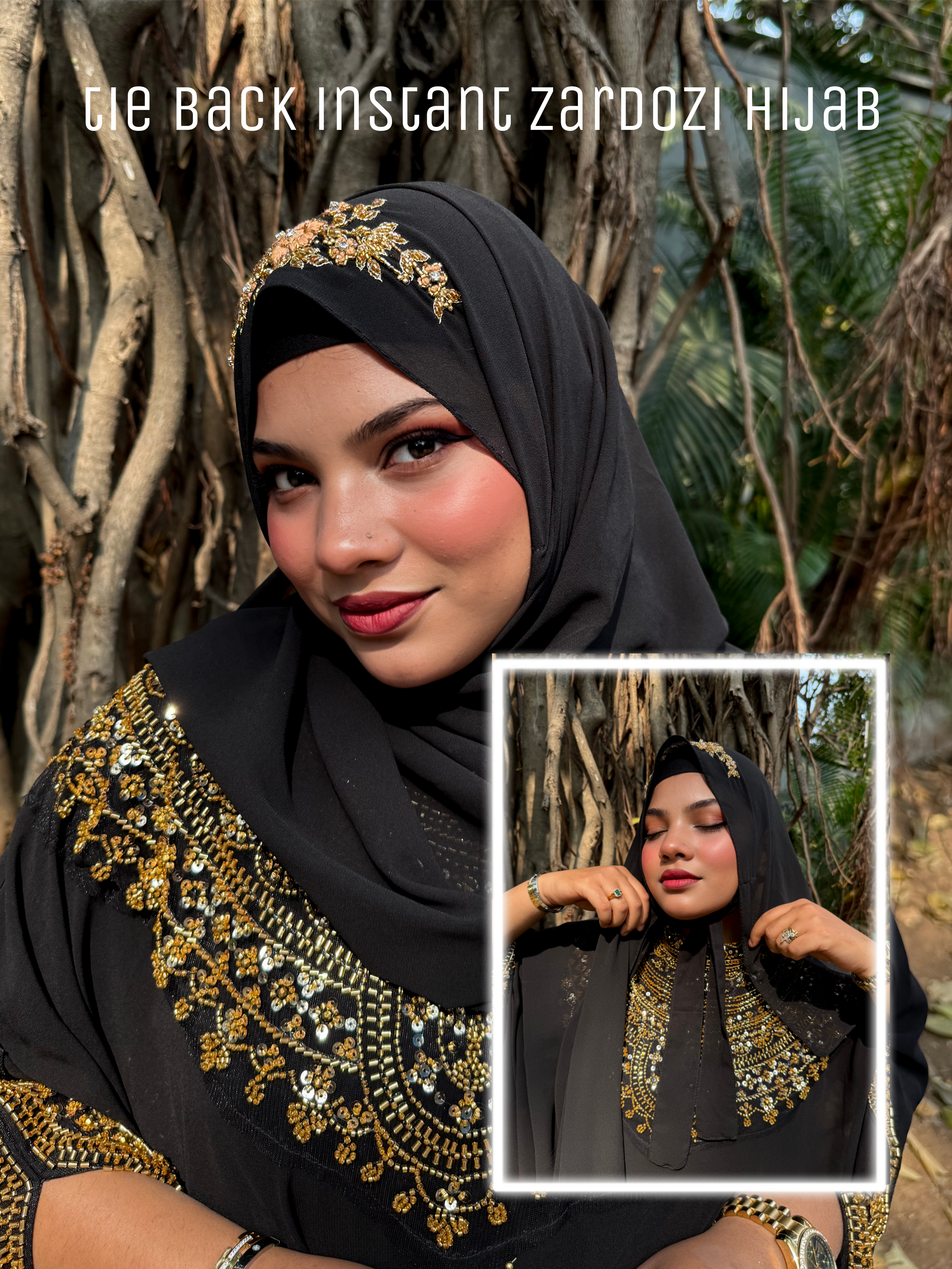 TIE BACK ZARDOZI HANDWORK INSTANT HIJAB