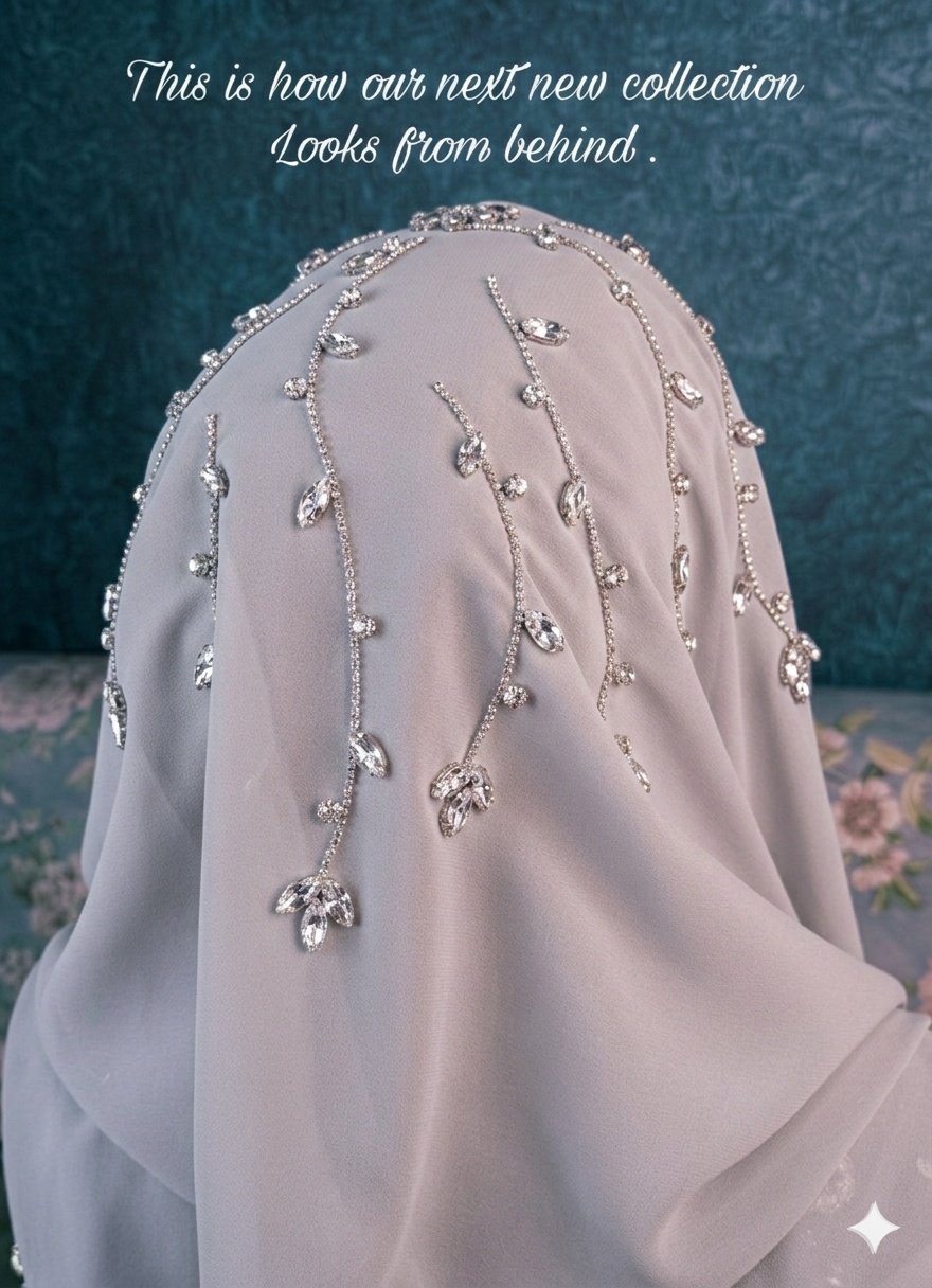 Grey Diamond Premium Handwork Taj Hijab (SIZE 180 cm x 70 cm)