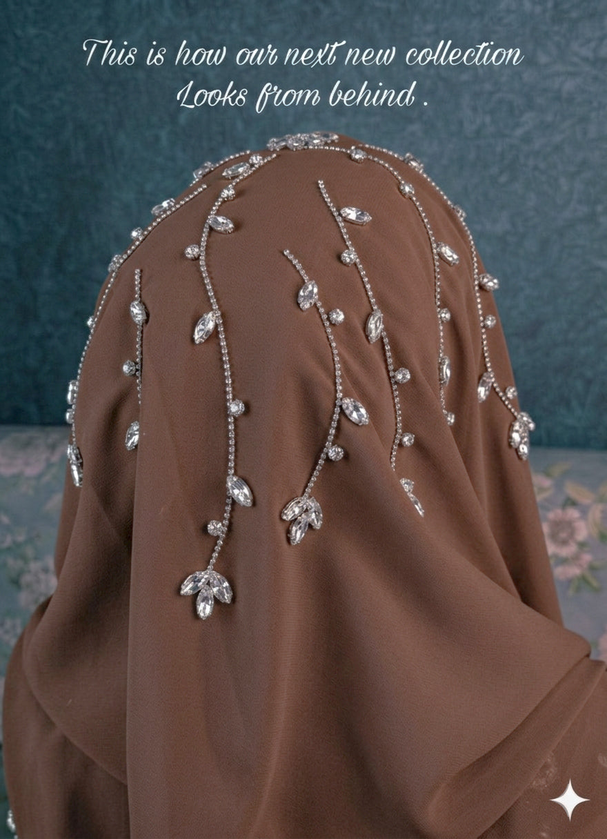 Brown Diamond Premium Handwork Taj Hijab (SIZE 180 cm x 70 cm)