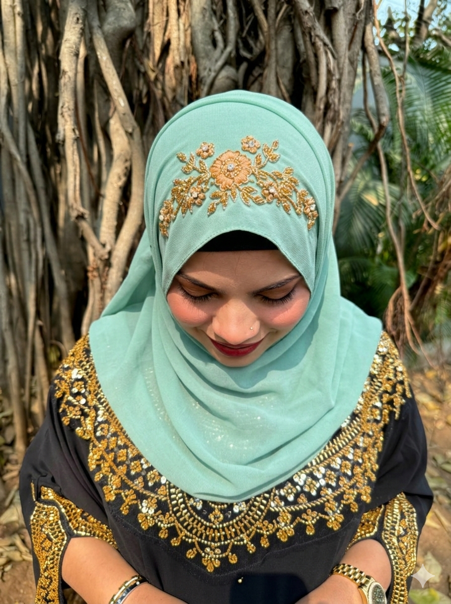 TIE BACK READY TO WEAR HANDWORK HIJAB (170 cm x 70 cm) Indian Georgette