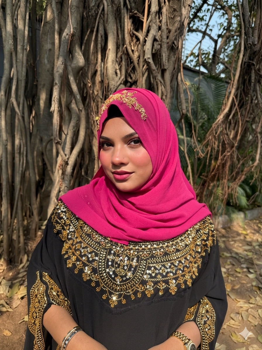 TIE BACK READY TO WEAR HANDWORK HIJAB (170 cm x 70 cm) Indian Georgette