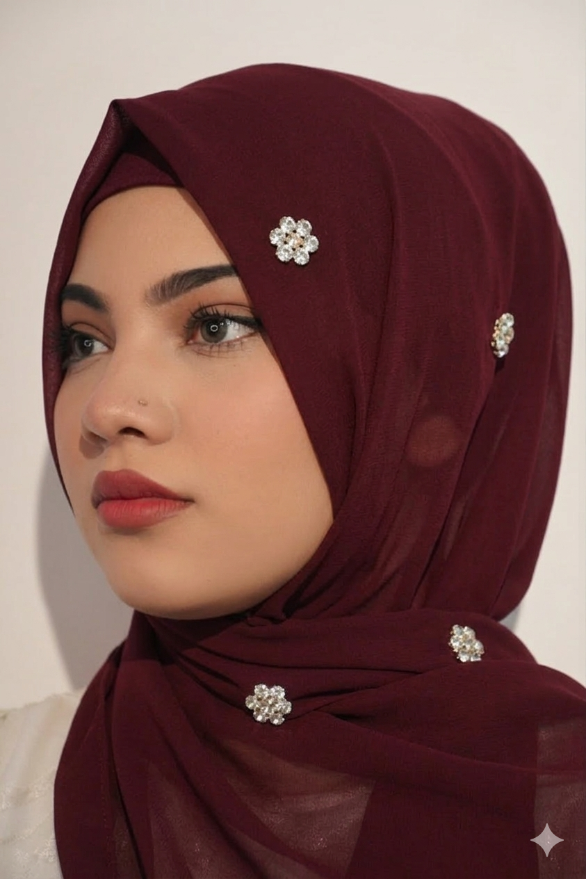 Flower Studded 2 Meter Long Premium Imported Chiffon