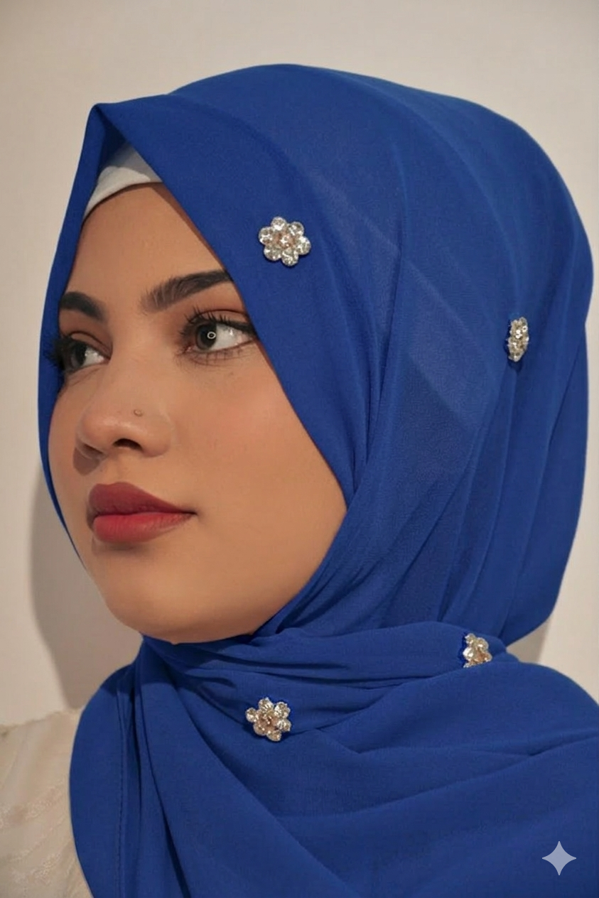 Flower Studded 2 Meter Long Premium Imported Chiffon
