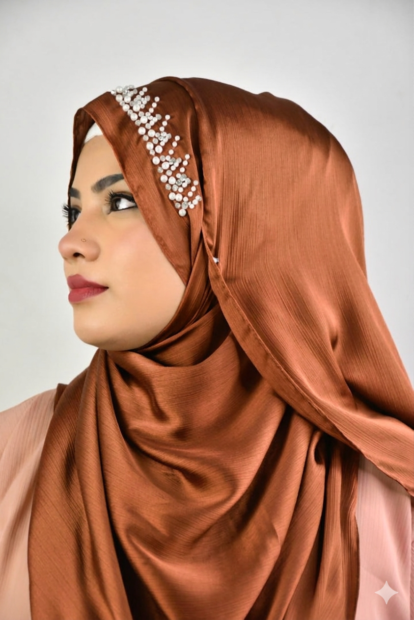 White Wedding Premium Satin Handwork Hijab