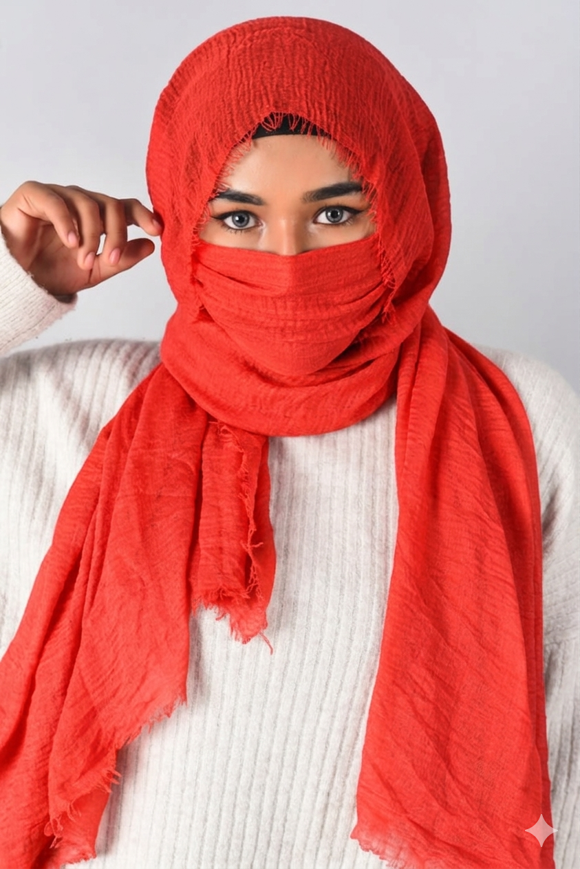 Crinkle Cotton Daily Wear Hijab With Mask