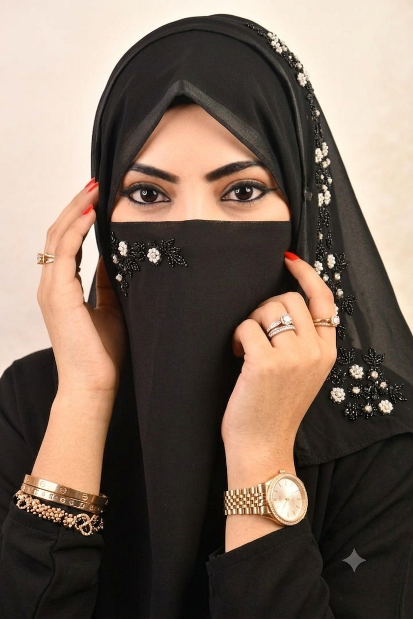Black Party Wedding Silver Bridal Hijab With Naqab