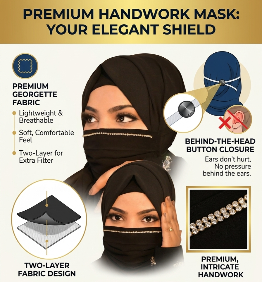 Diamond Handwork Premium Hijab Friendly Mask