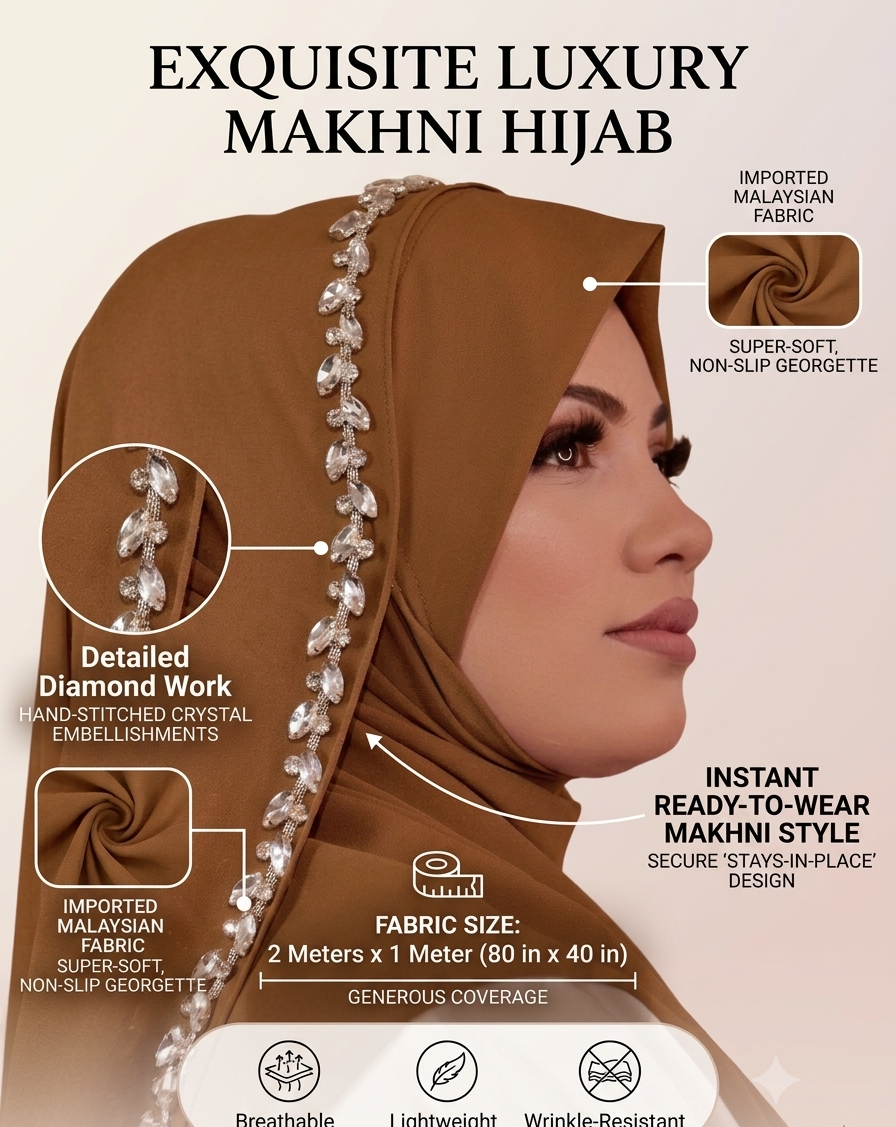 Instant - Ready To Wear/ Makhni Style Luxury Premium Handwork Hijab
