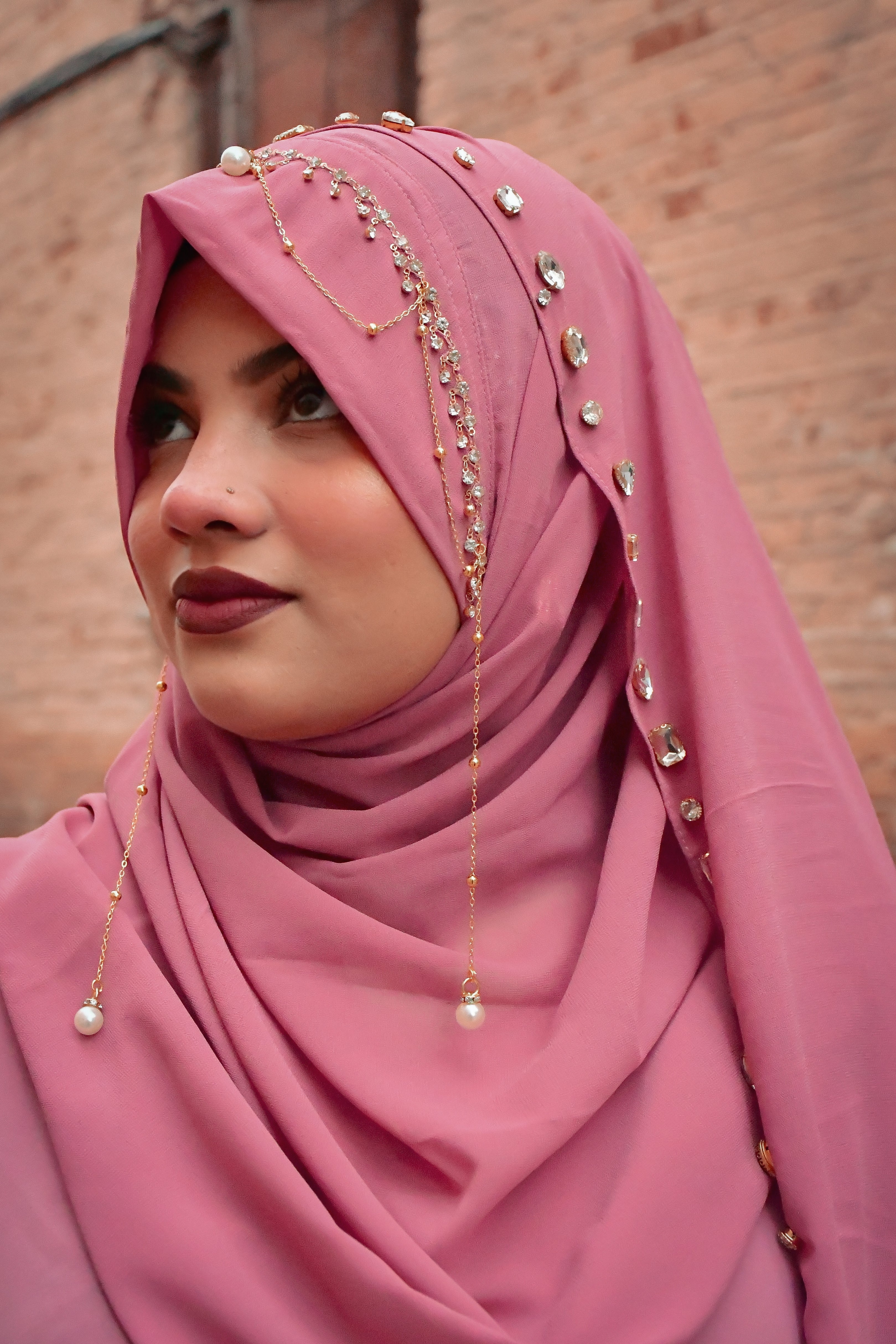 Instant - Pink Ready To Wear/ Makhni Style Imported Lace Hijab Collection