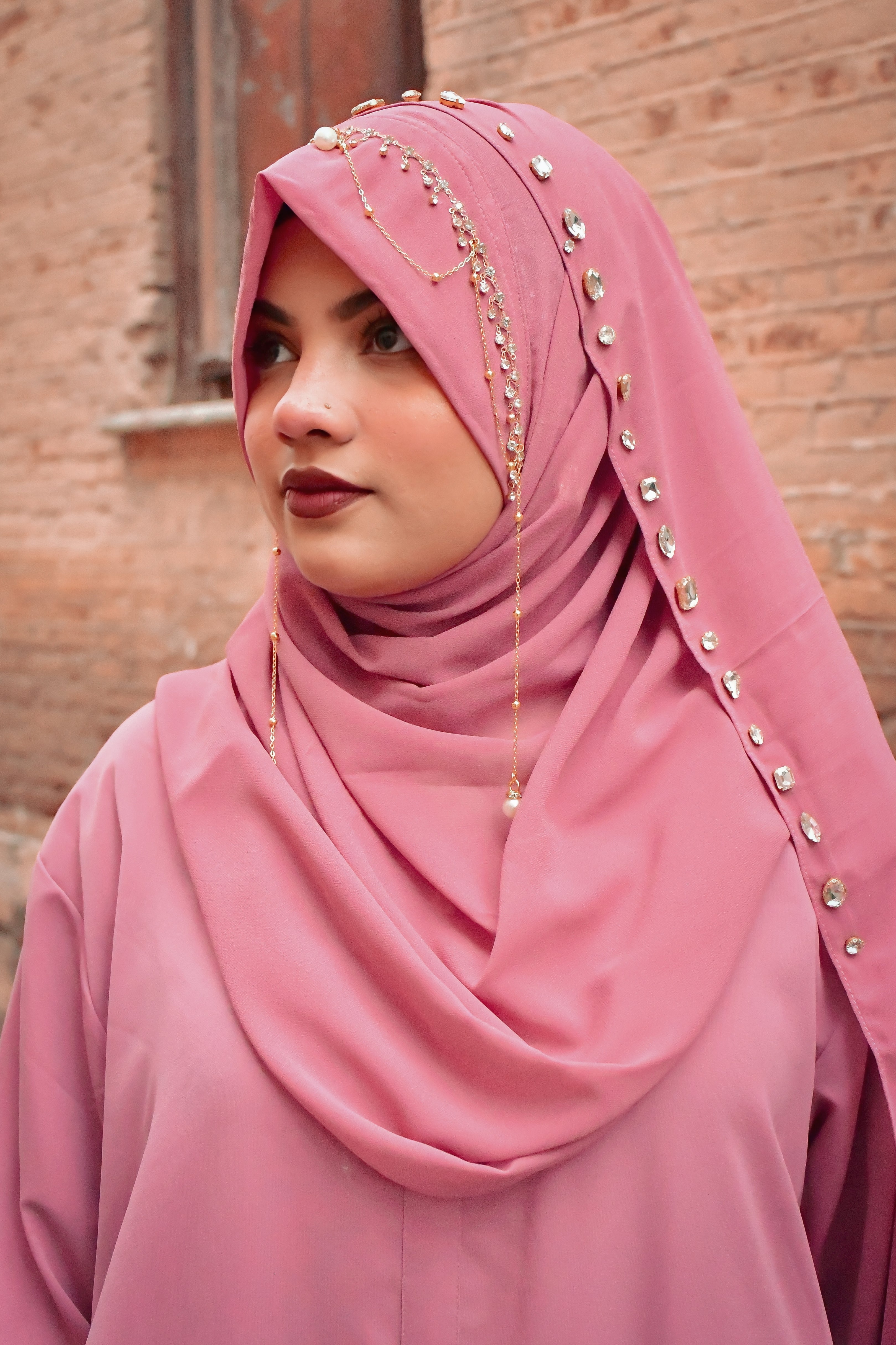 Instant - Pink Ready To Wear/ Makhni Style Imported Lace Hijab Collection