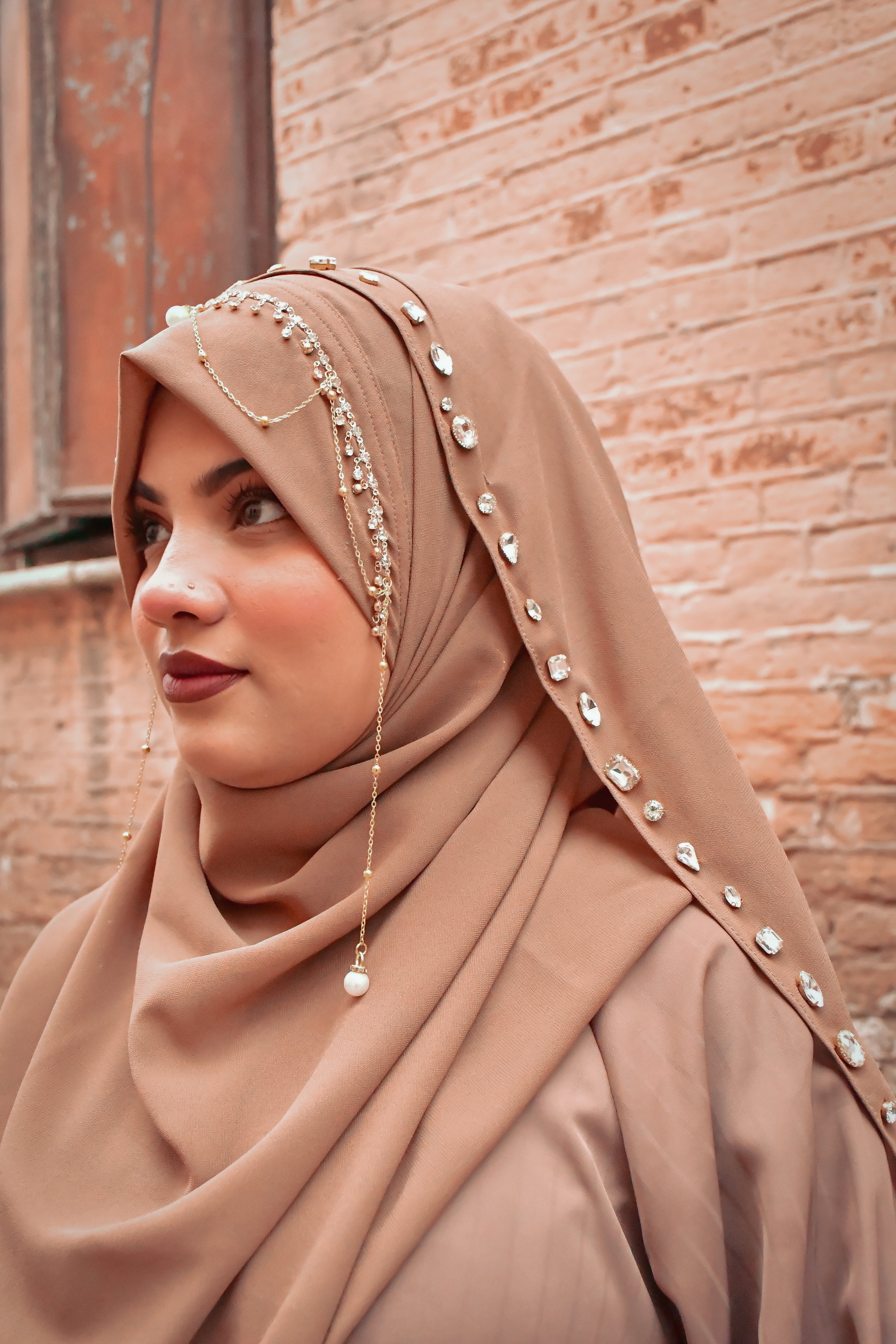 Instant - Beige Ready To Wear/ Makhni Style Imported Lace Hijab Collection