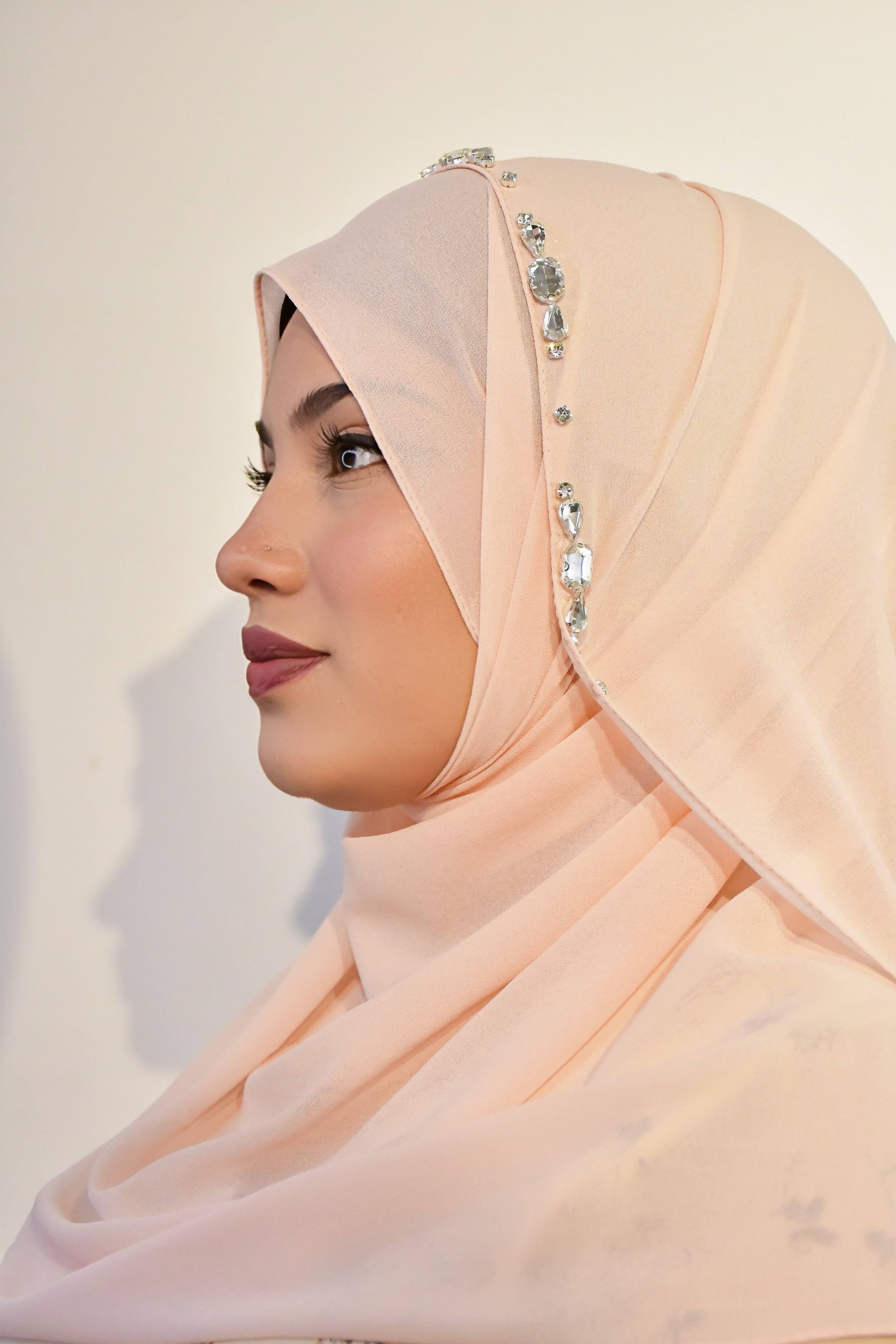 Peach Diamond Studded Premium Full Coverage Chiffon Hijab Scarf