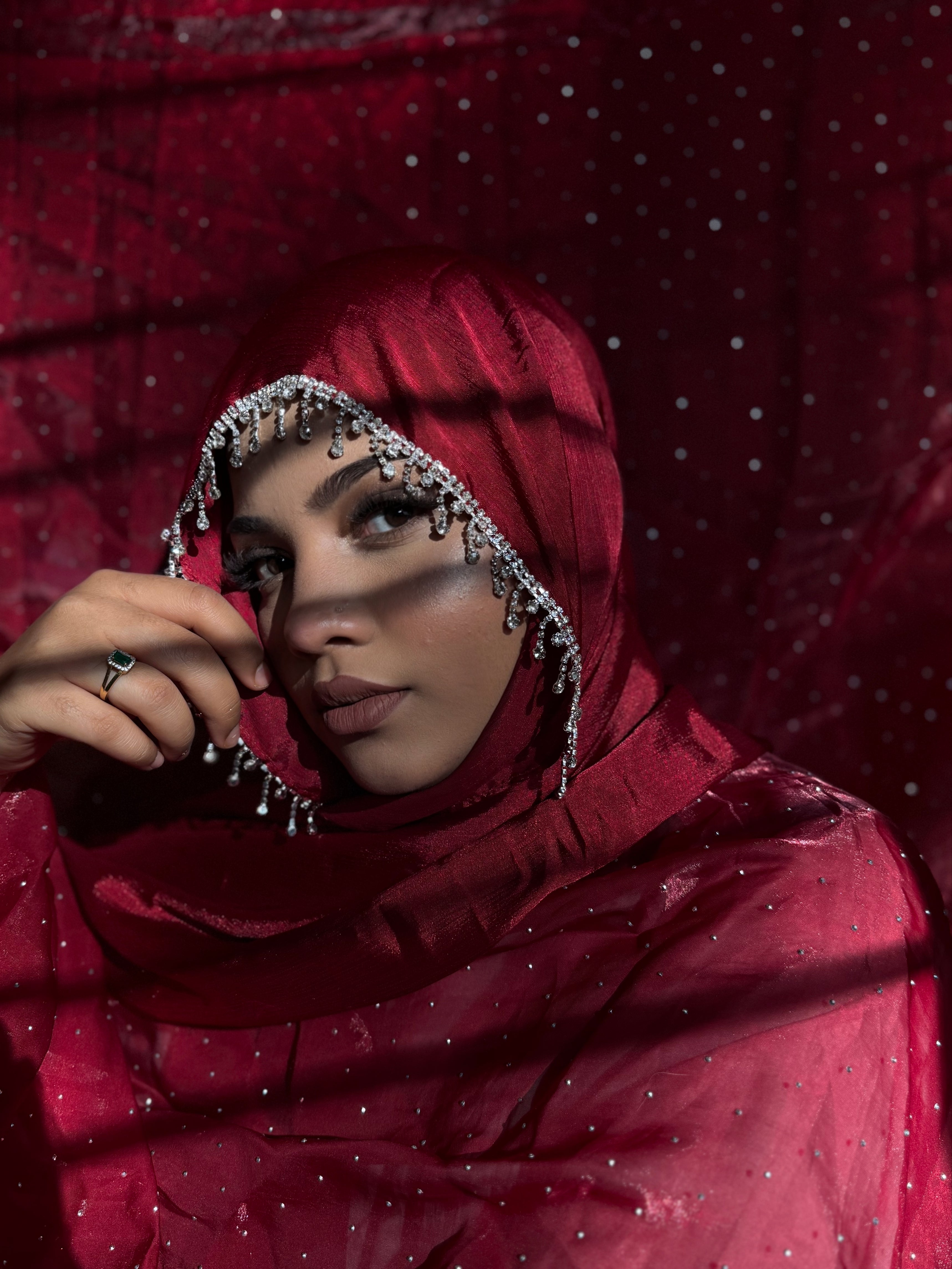 Maroon Premium Munna Satin Luxury Imported Lace Party Wear Hijab