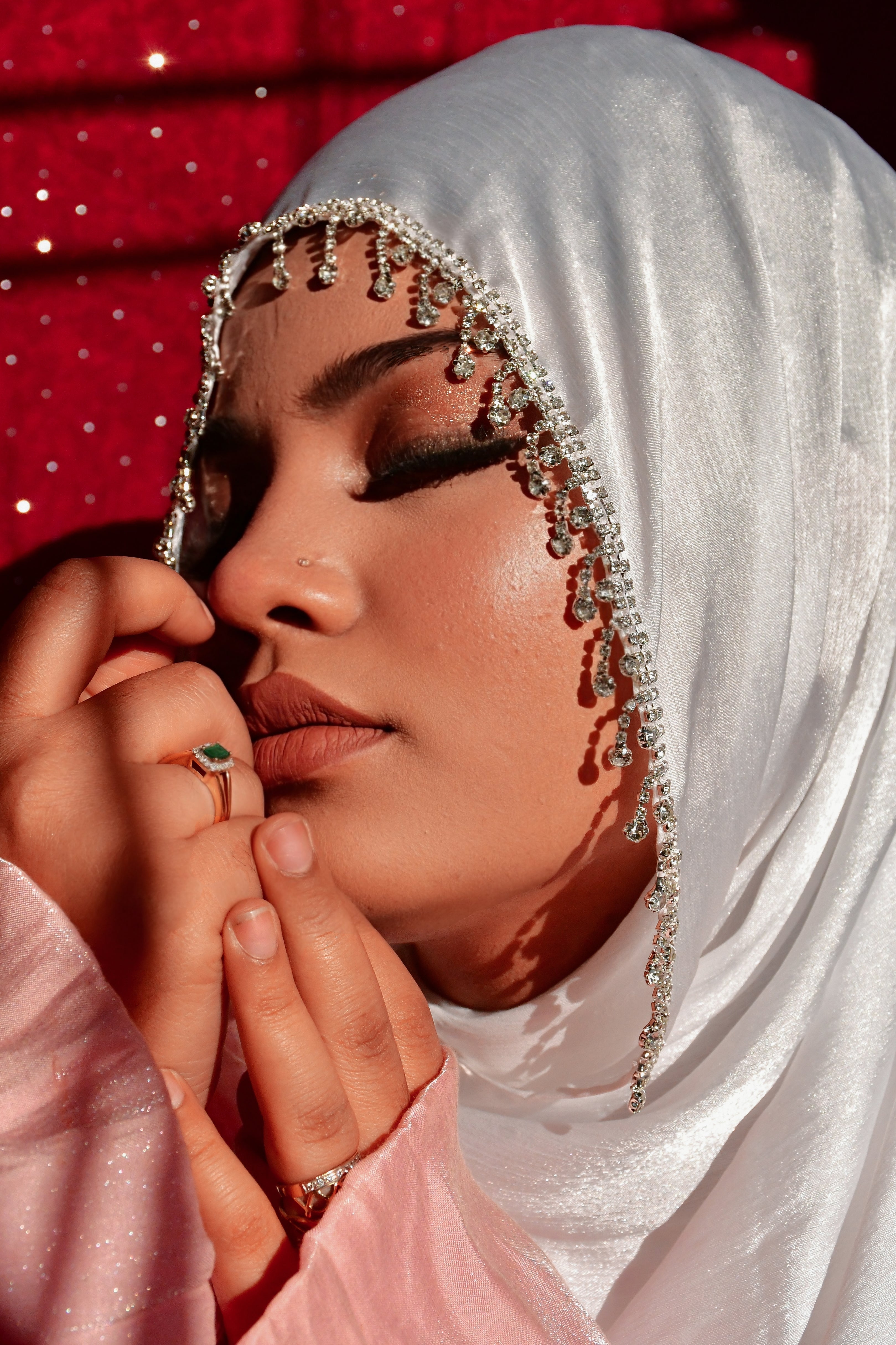 White Premium Munna Satin Luxury Imported Lace Party Wear Hijab