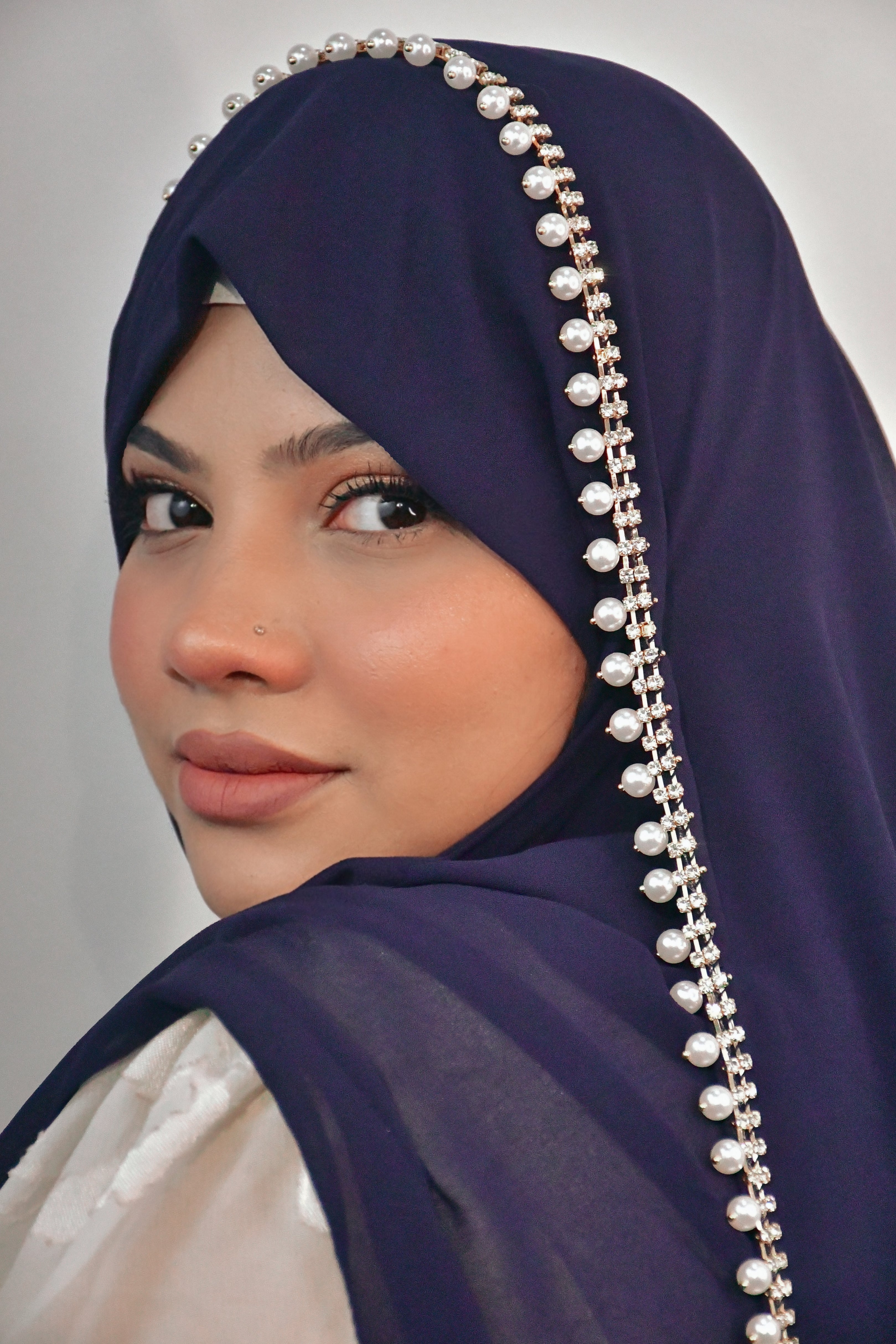 Instant - Blue Ready To Wear/ Makhni Style Luxury Premium Diamond Hijab