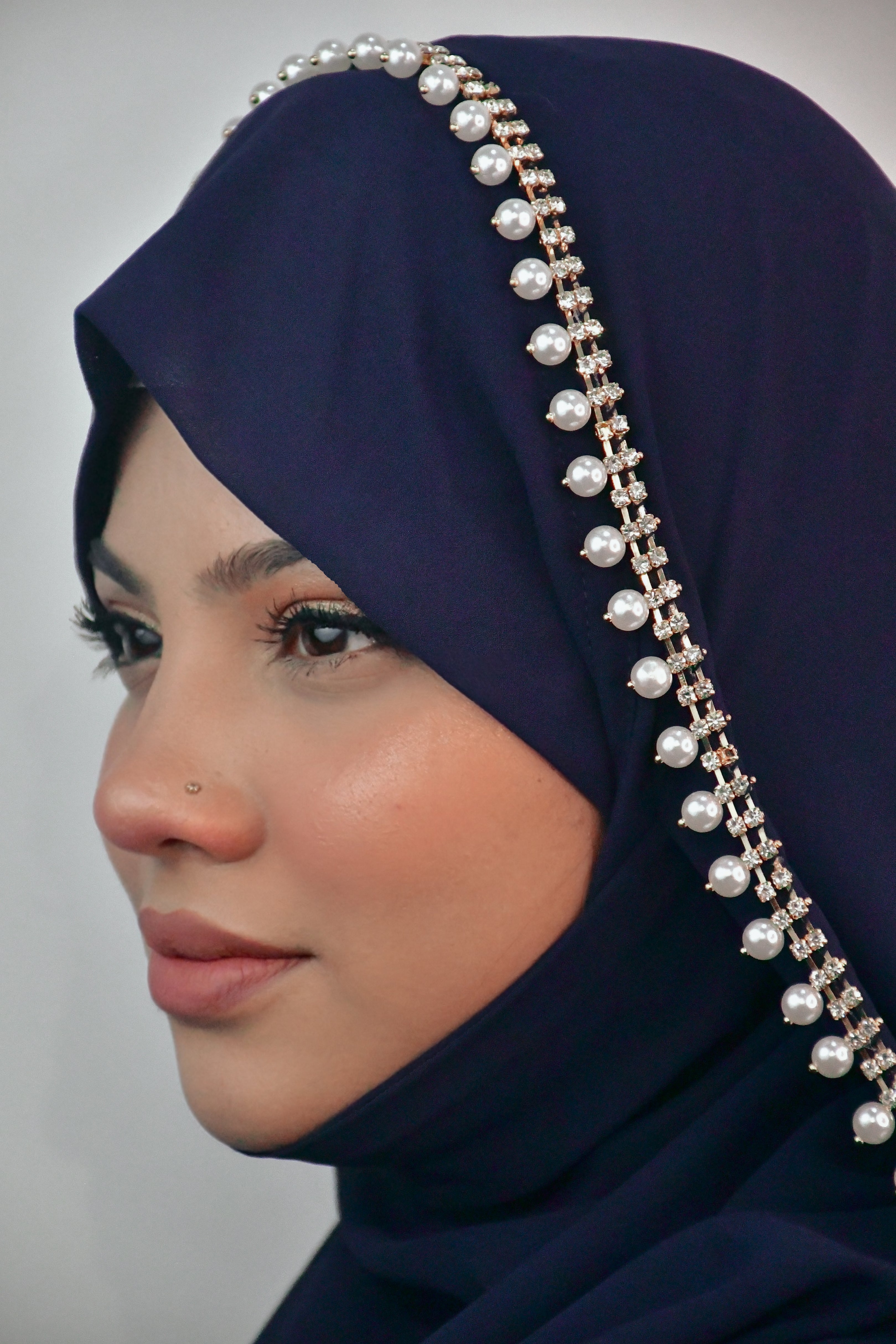 Instant - Blue Ready To Wear/ Makhni Style Luxury Premium Diamond Hijab