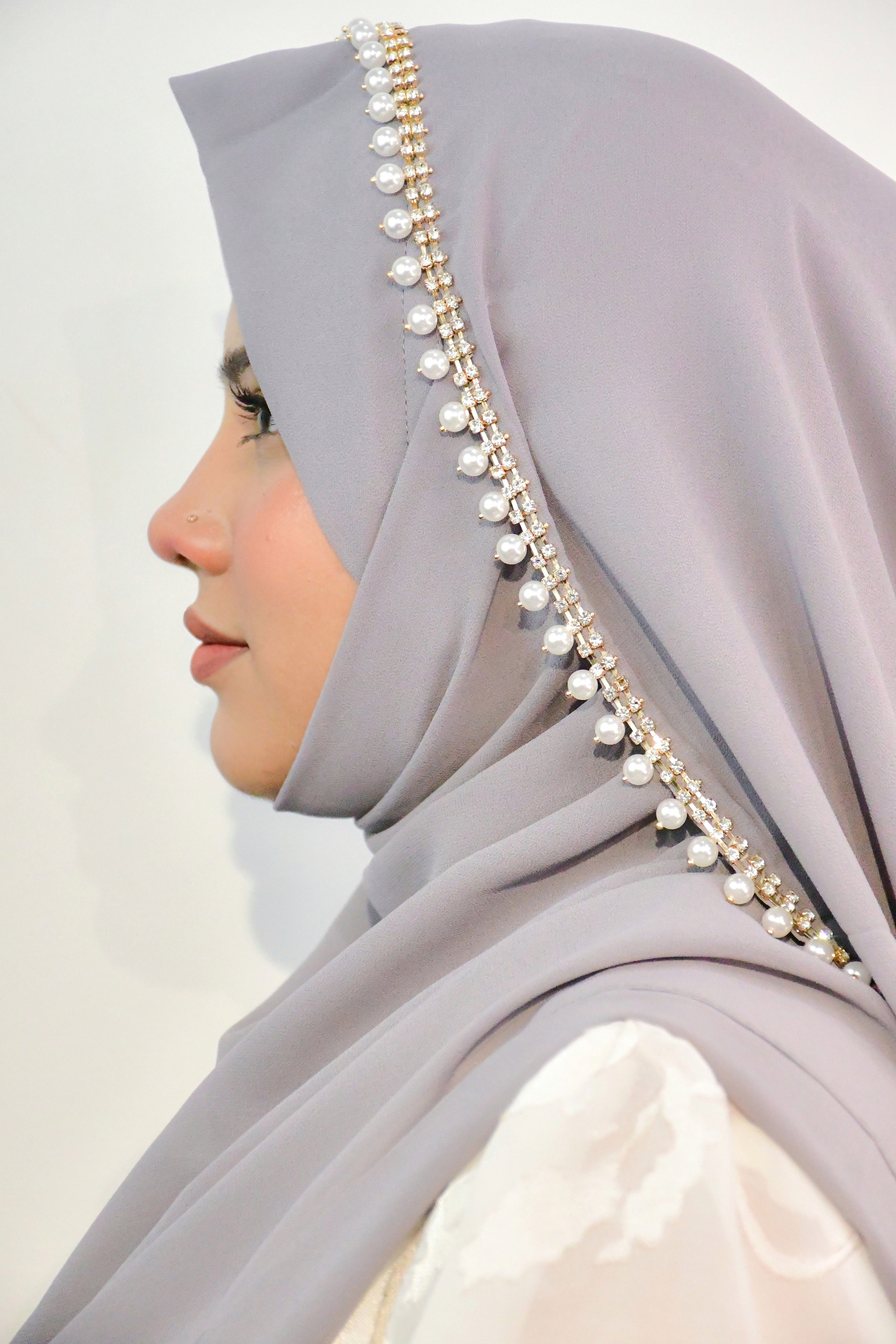 Instant - Grey Ready To Wear/ Makhni Style Luxury Premium Diamond Hijab