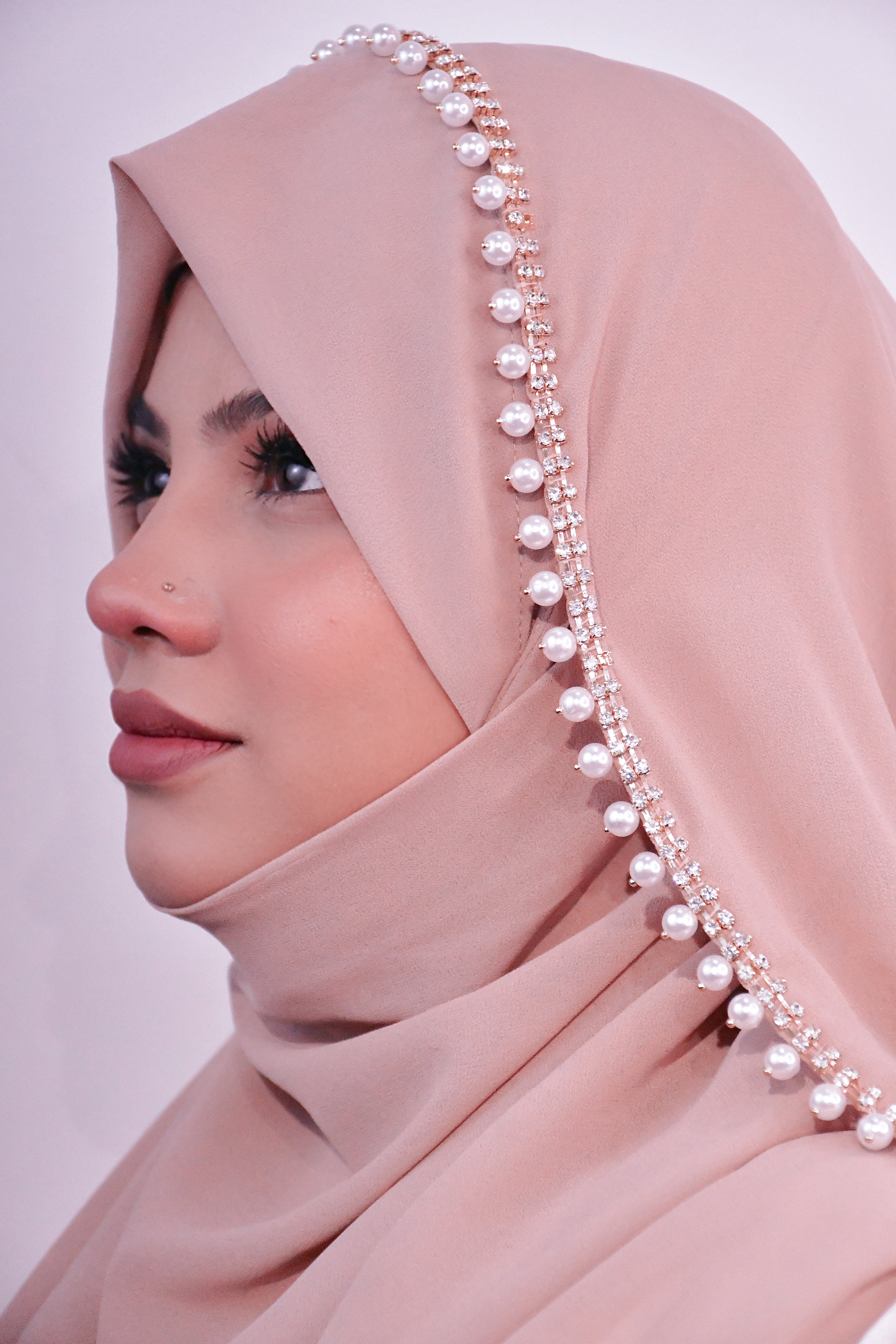 Instant - Beige  Ready To Wear/ Makhni Style Luxury Premium Diamond Hijab