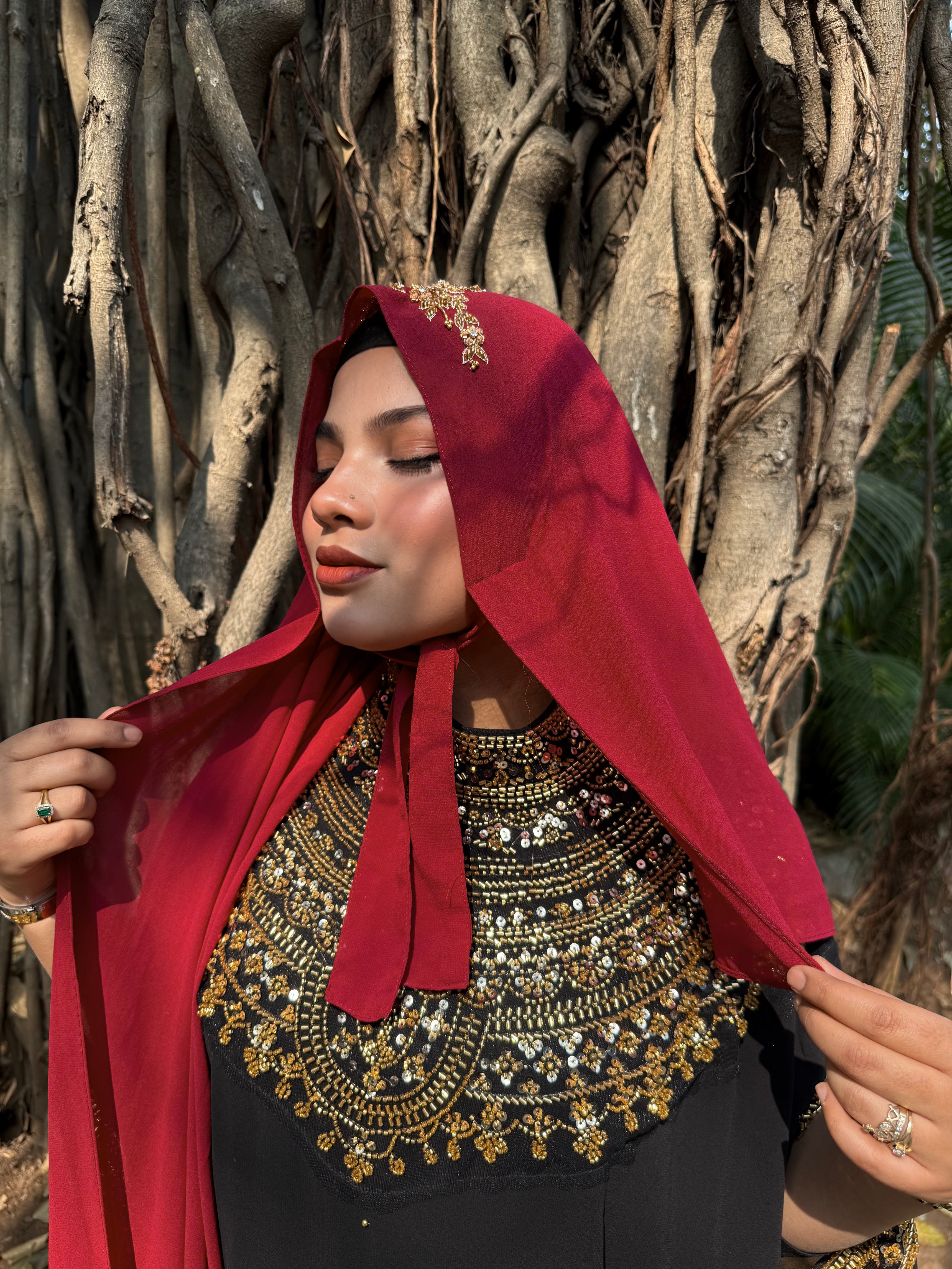 TIE BACK READY TO WEAR HANDWORK HIJAB (170 cm x 70 cm) Indian Georgette