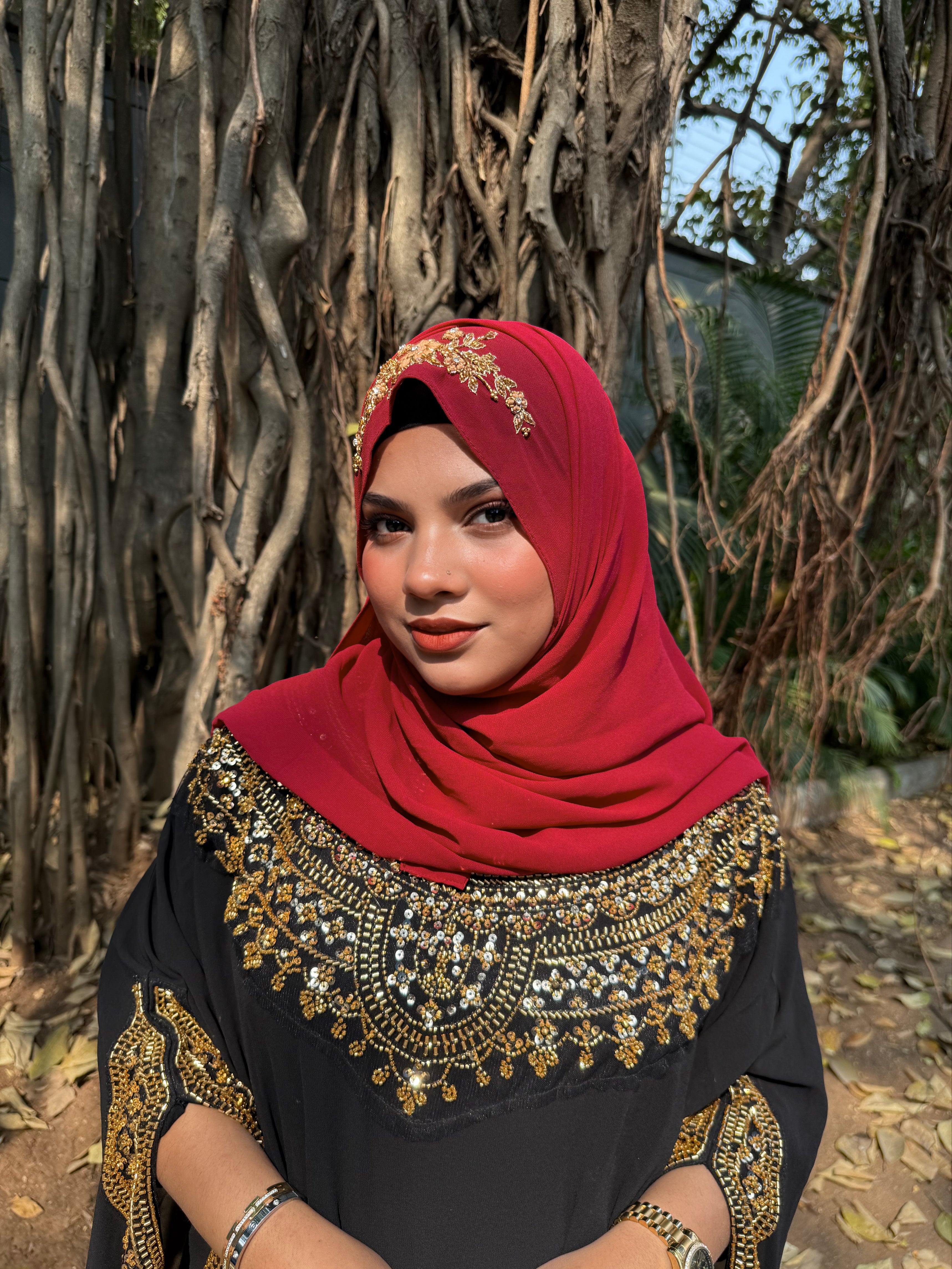 TIE BACK READY TO WEAR HANDWORK HIJAB (170 cm x 70 cm) Indian Georgette