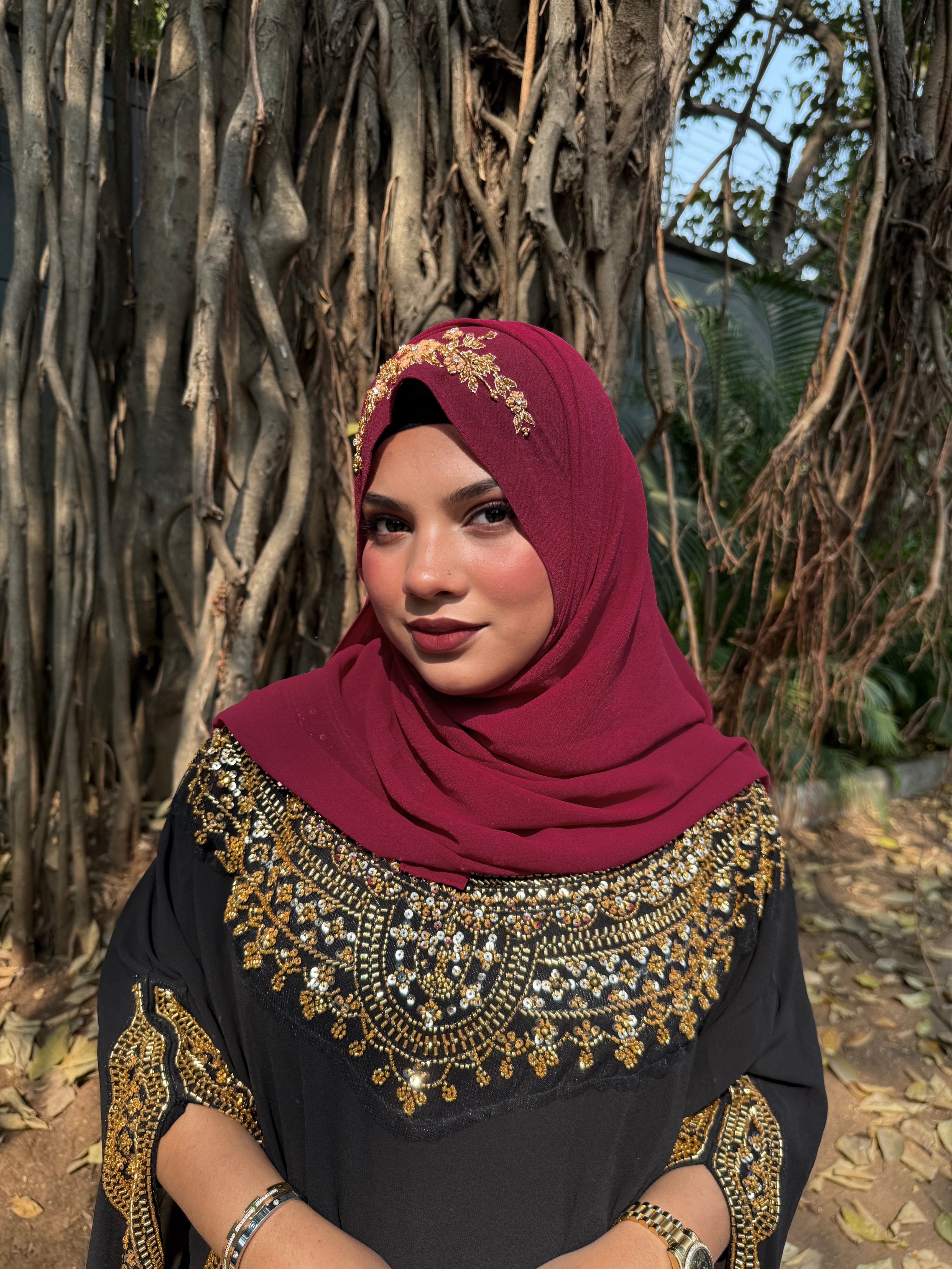 TIE BACK READY TO WEAR HANDWORK HIJAB (170 cm x 70 cm) Indian Georgette