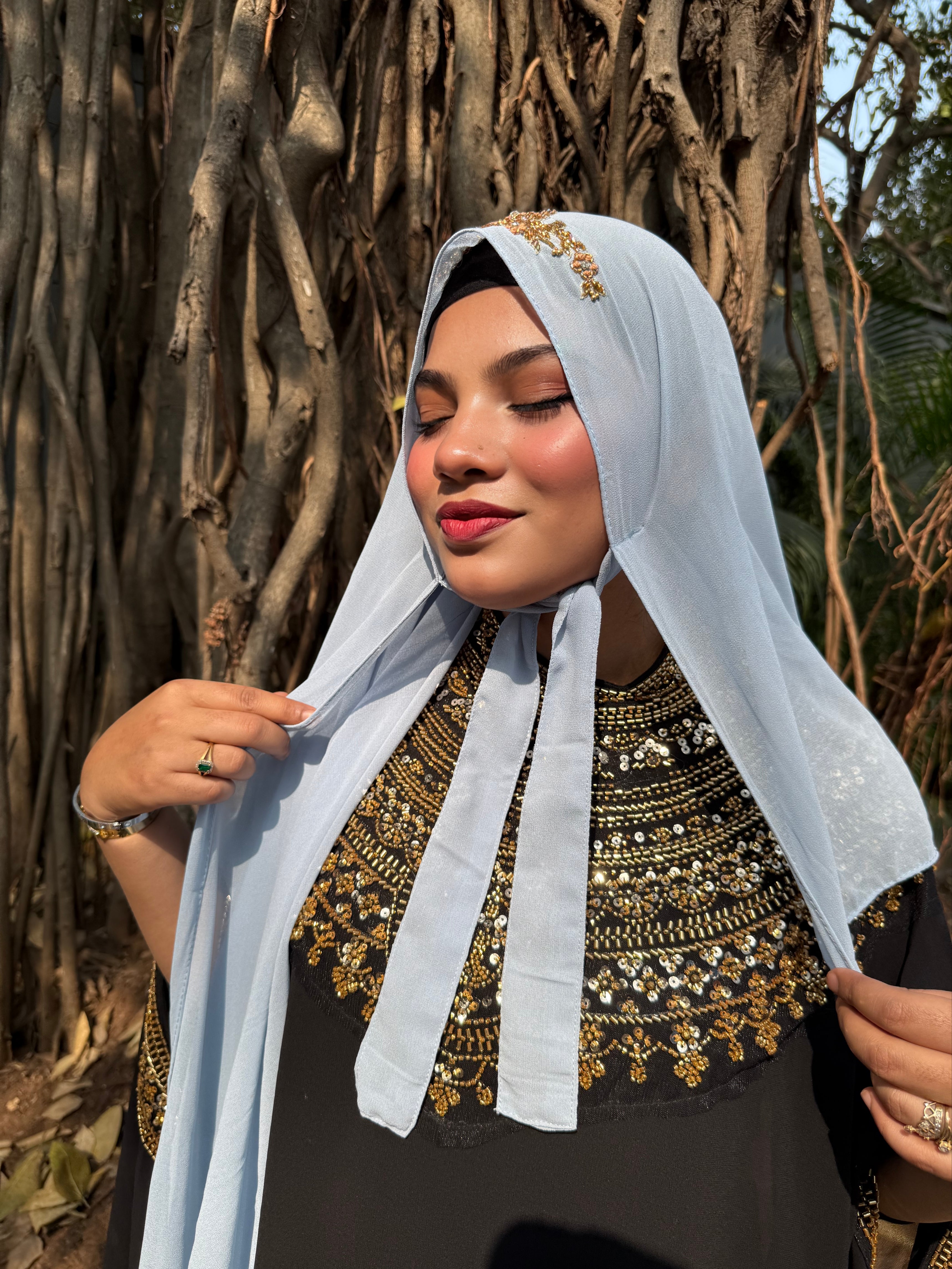 TIE BACK INSTANT READY TO WEAR ZARDOZI HANDWORK HIJAB