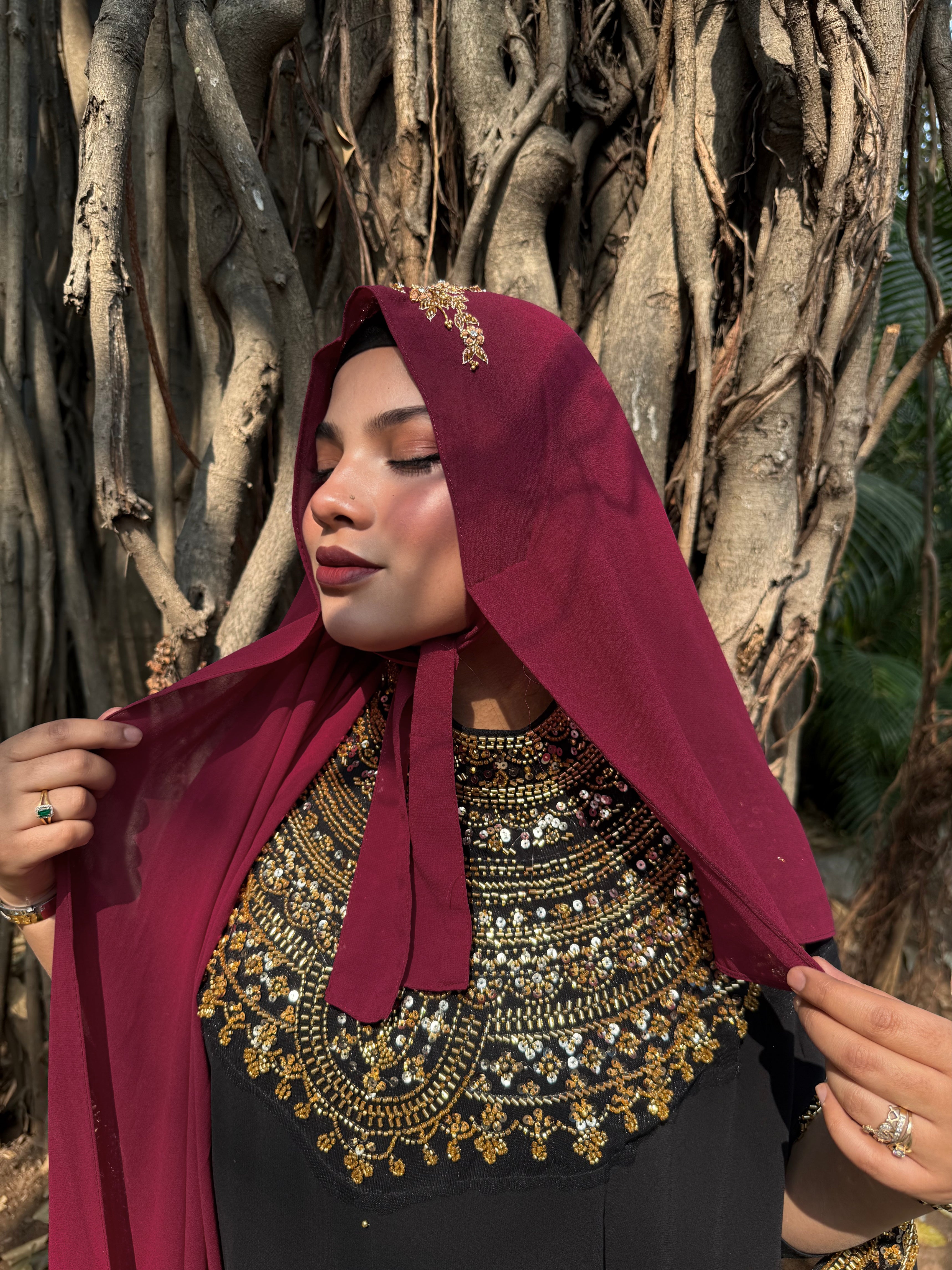 TIE BACK READY TO WEAR HANDWORK HIJAB (170 cm x 70 cm) Indian Georgette