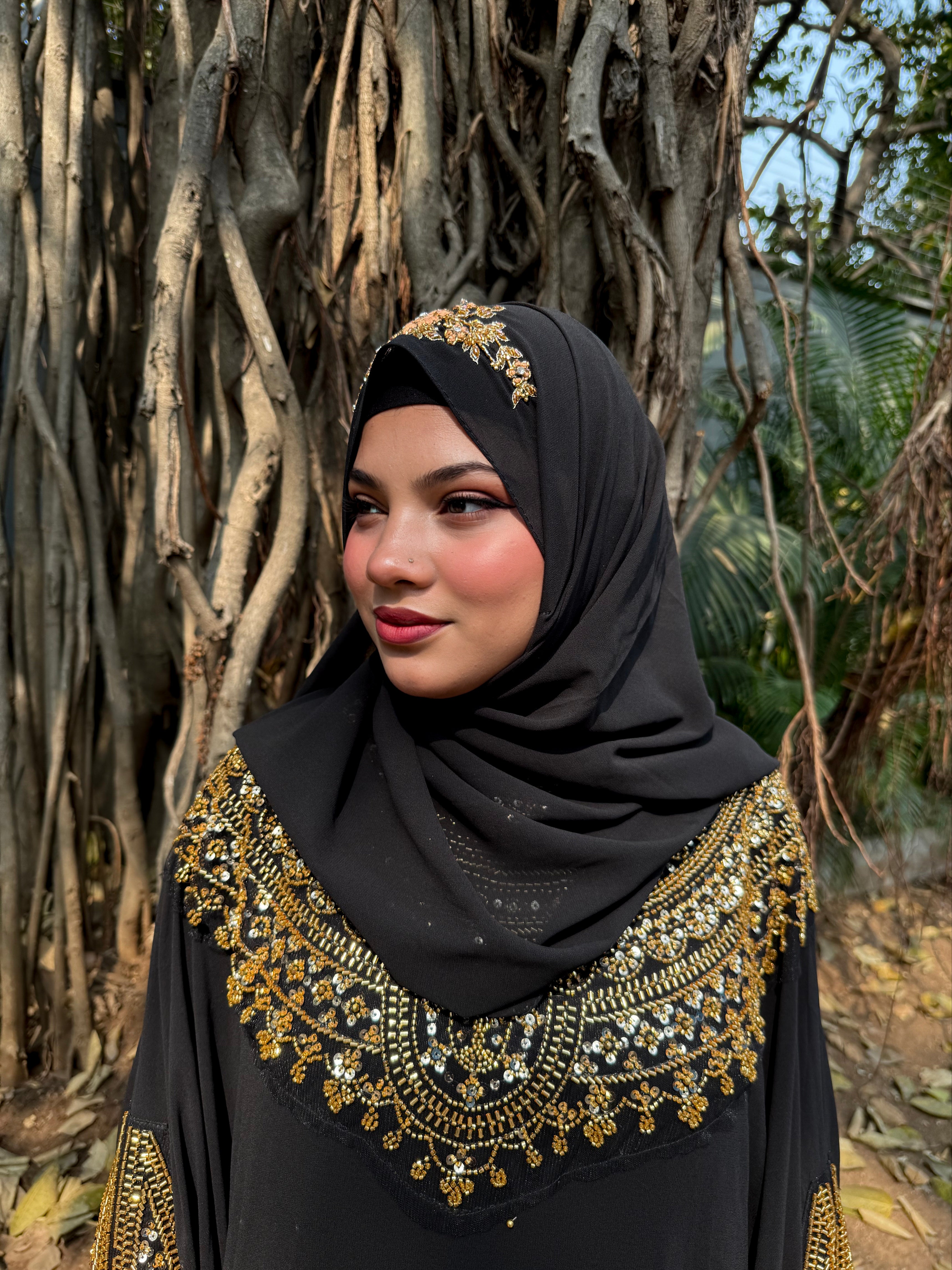 TIE BACK READY TO WEAR HANDWORK HIJAB (170 cm x 70 cm) Indian Georgette