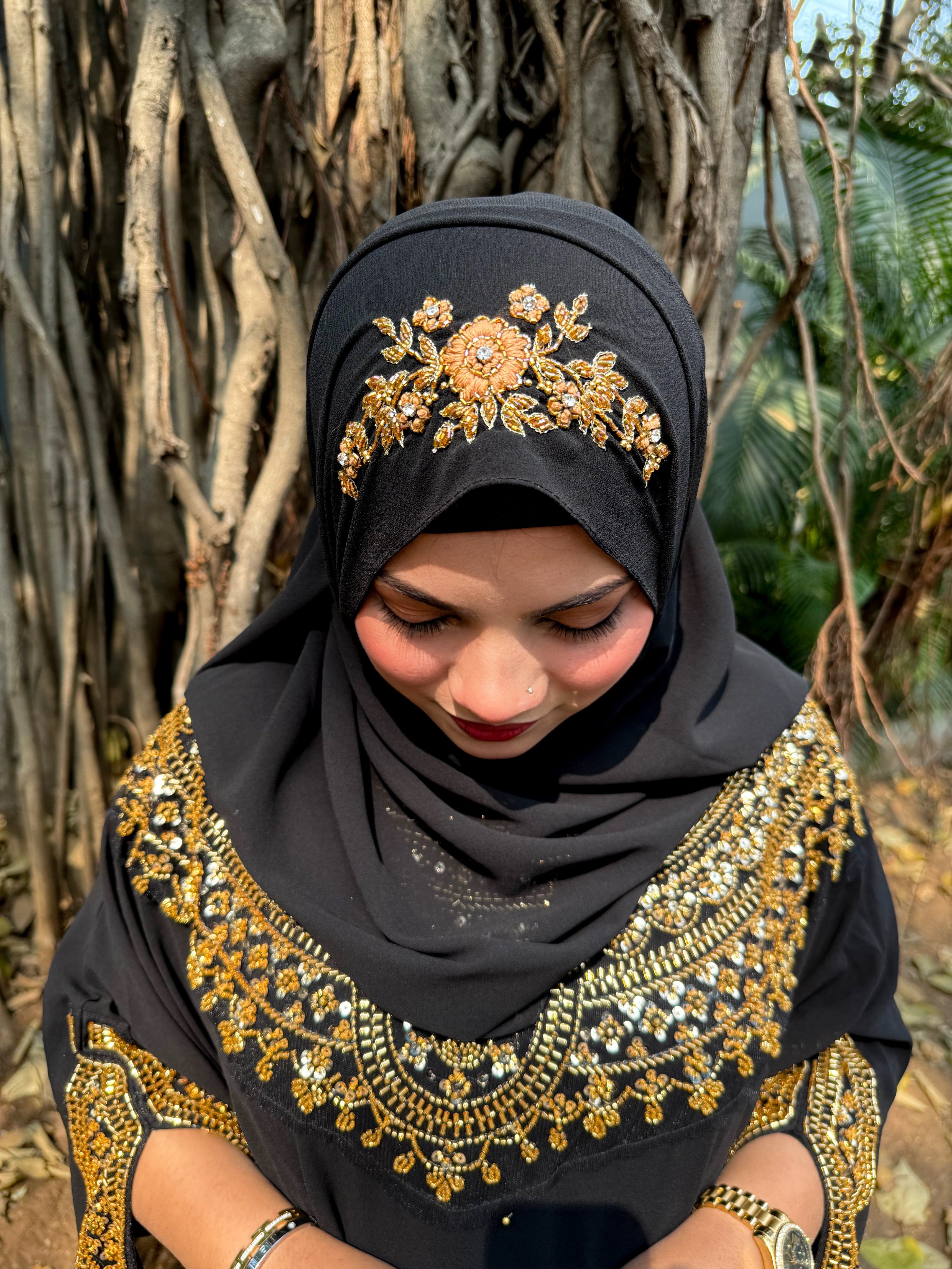 TIE BACK INSTANT READY TO WEAR ZARDOZI HANDWORK HIJAB