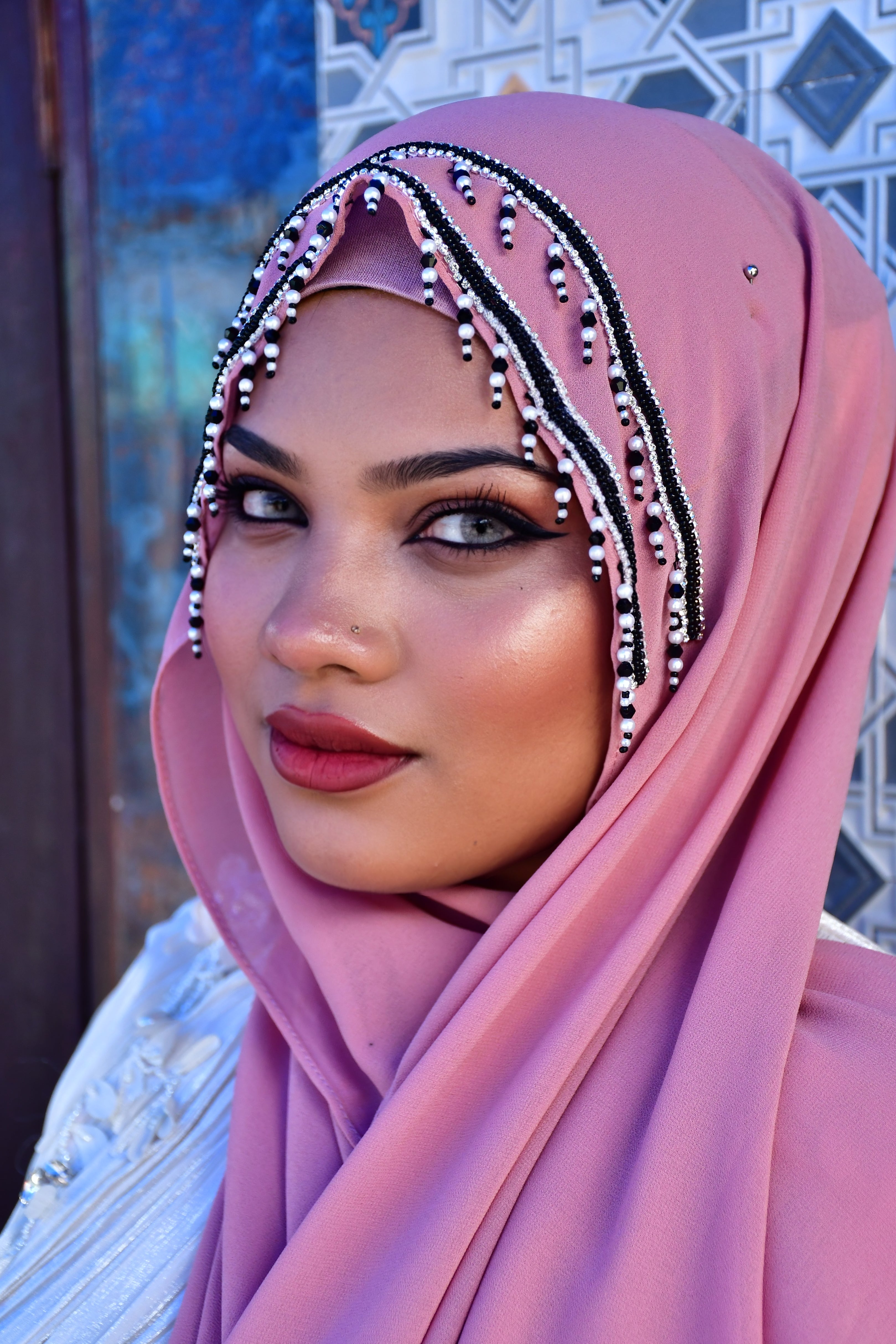 Premium Malaysian Fabric Hijab with Handcrafted Pearl Work  Luxury Black Hijab (2m x 1m)