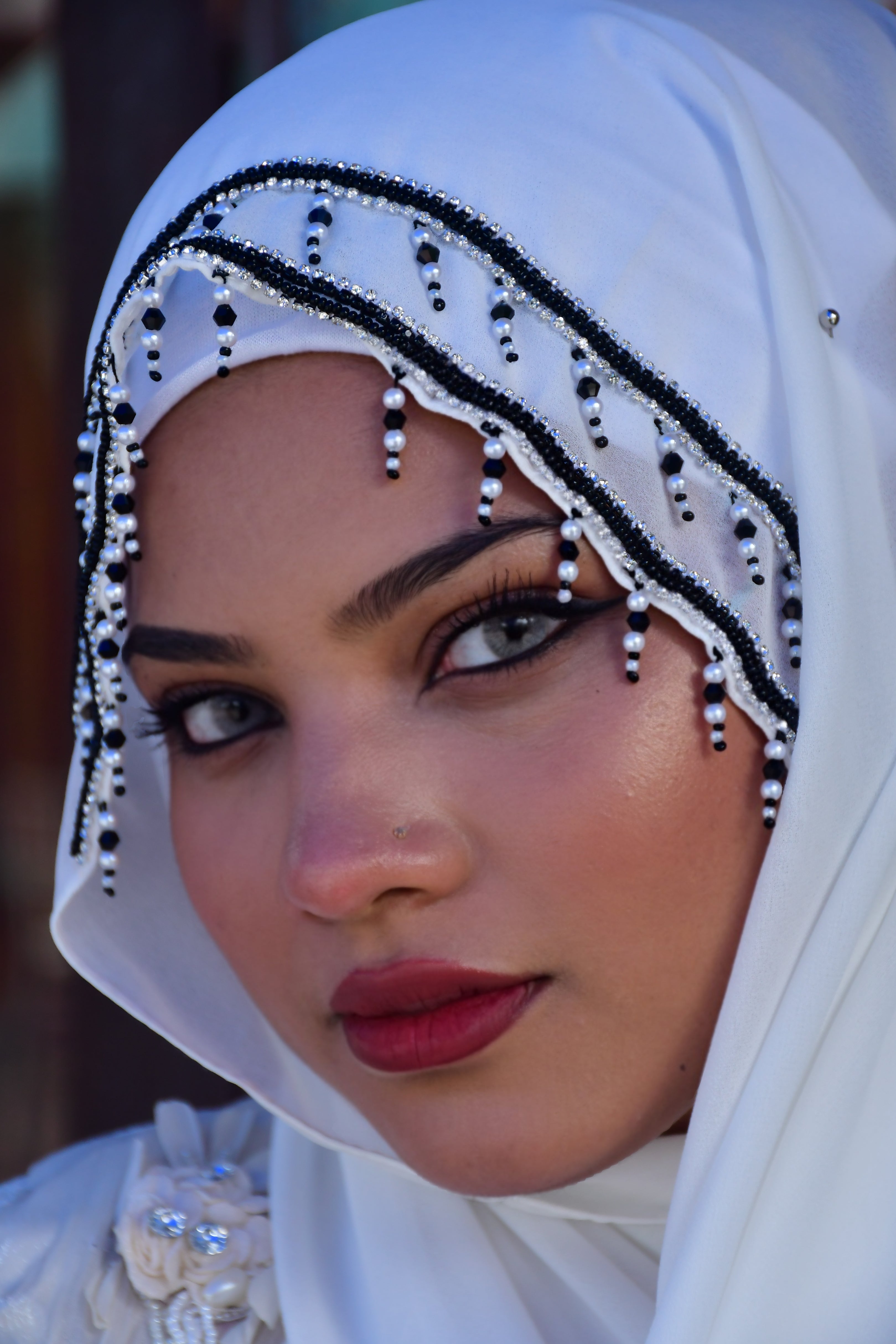 Premium Malaysian Fabric Hijab with Handcrafted Pearl Work -  Luxury Black Hijab (2m x 1m) )