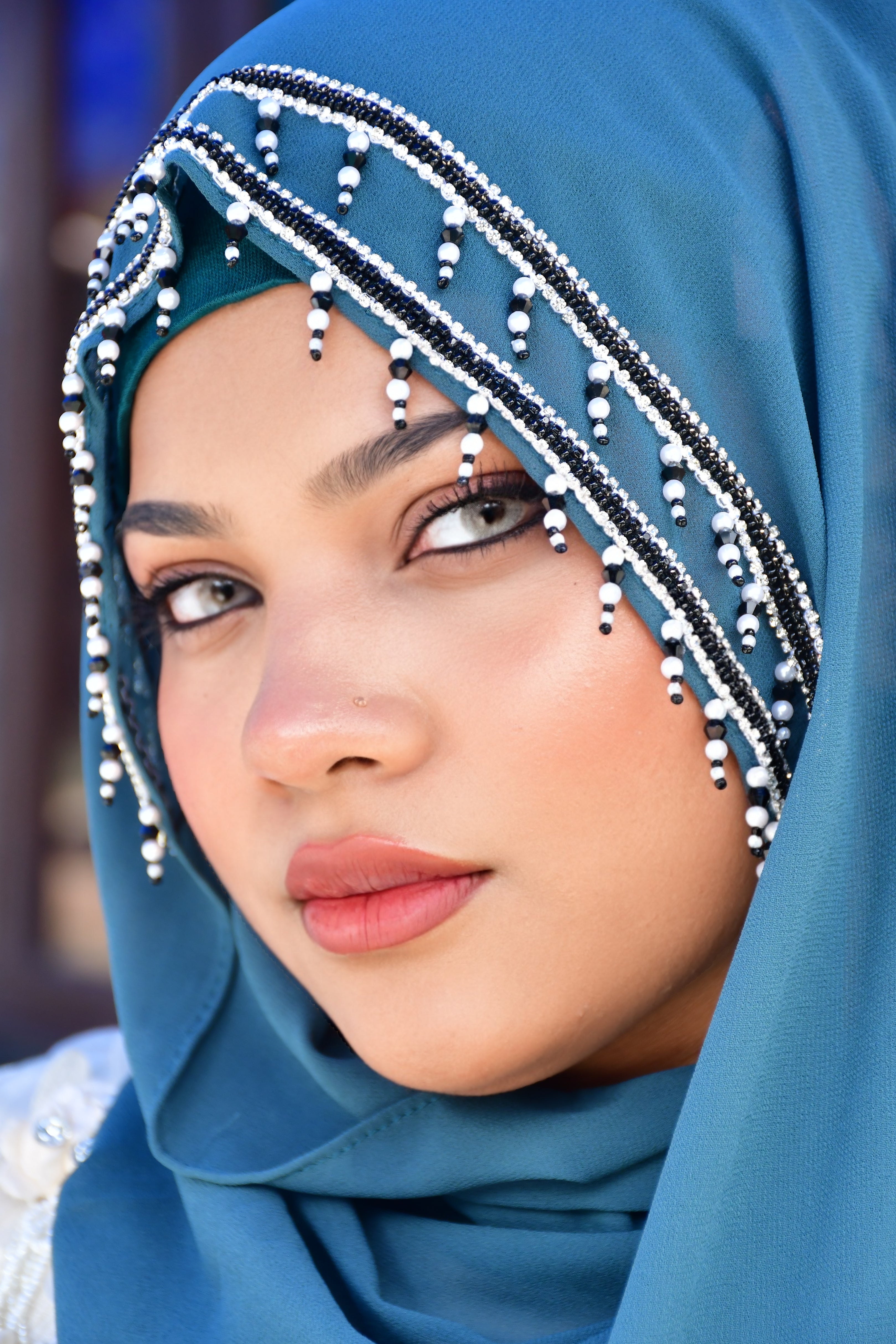 Premium Malaysian Fabric Hijab with Handcrafted Pearl Work  (2m x 1m)