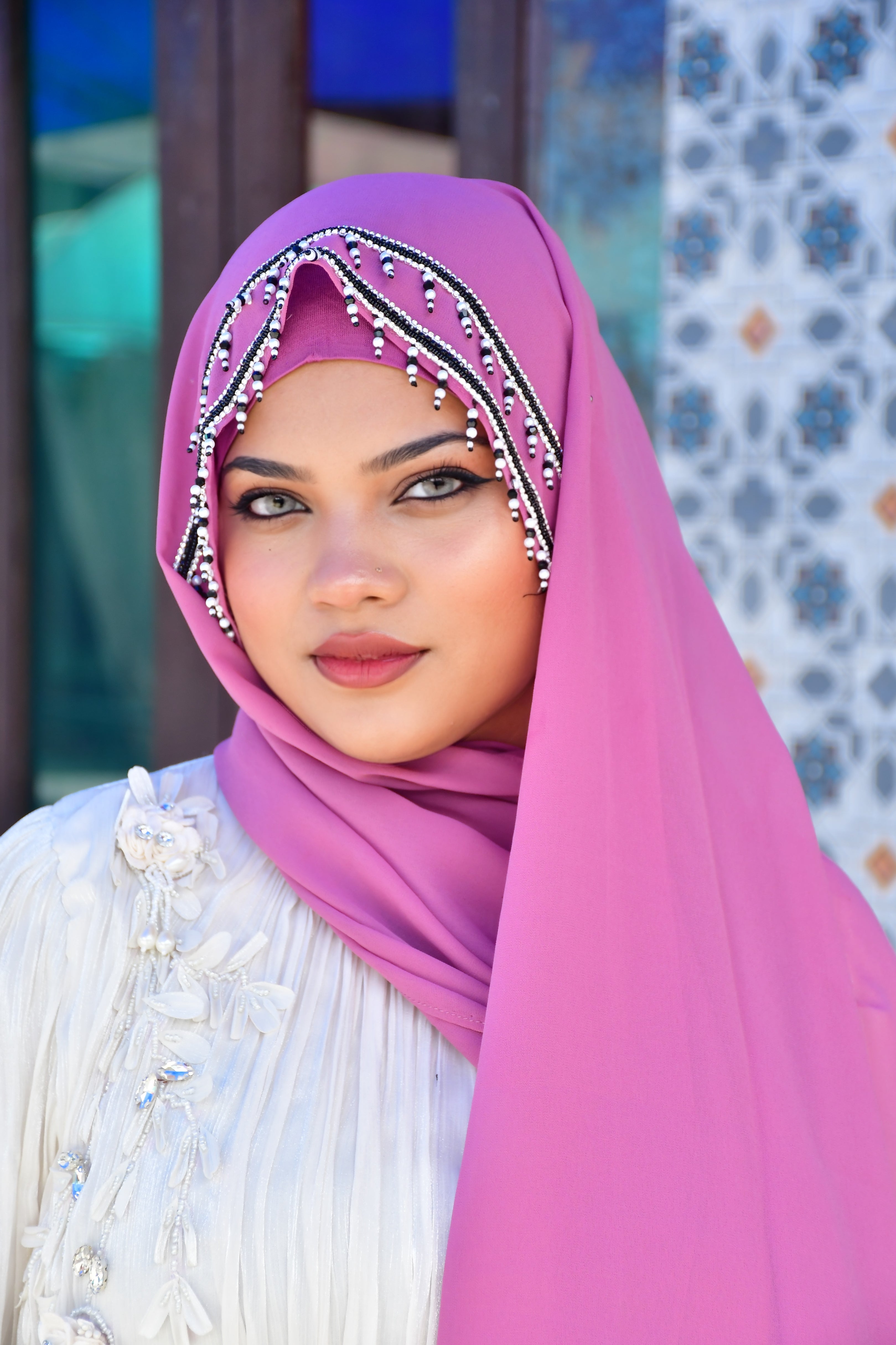 Premium Malaysian Fabric Hijab with Handcrafted Pearl Work - Luxury  Hijab (2m x 1m)