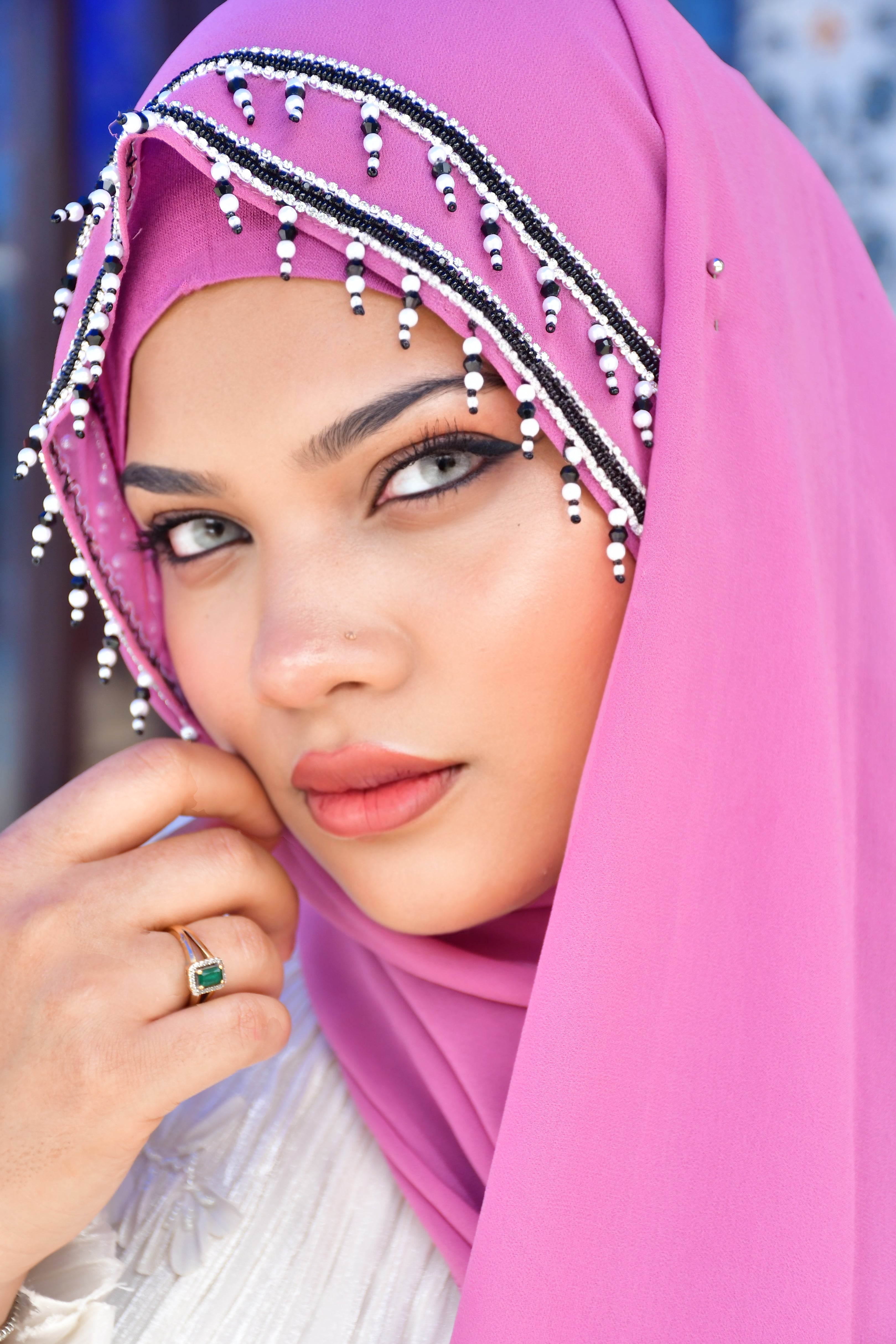 Premium Malaysian Fabric Hijab with Handcrafted Pearl Work - Luxury  Hijab (2m x 1m)
