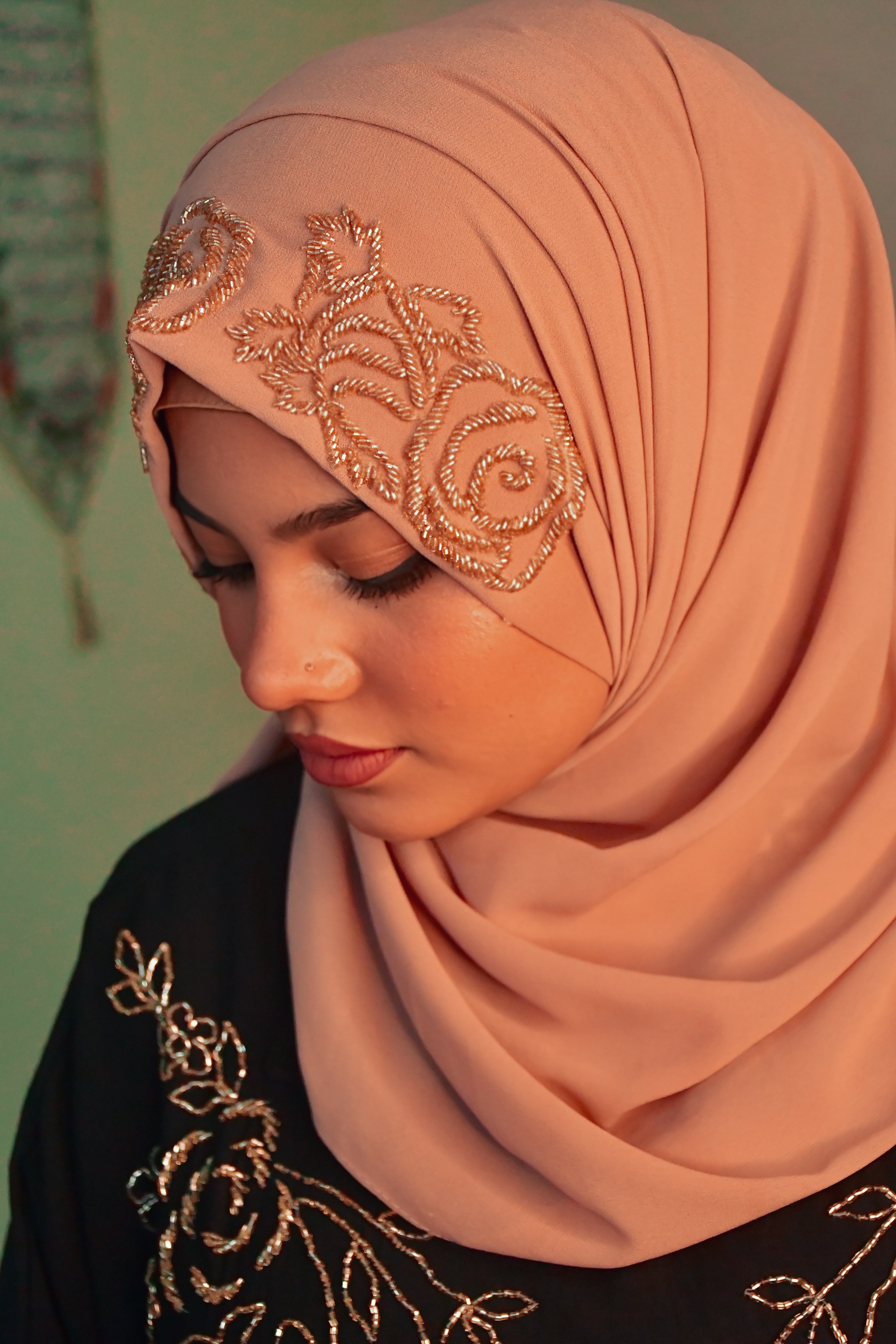 Rose Handwork Premium Partywear Luxury Hijab ( 2 meter x  1 meter )