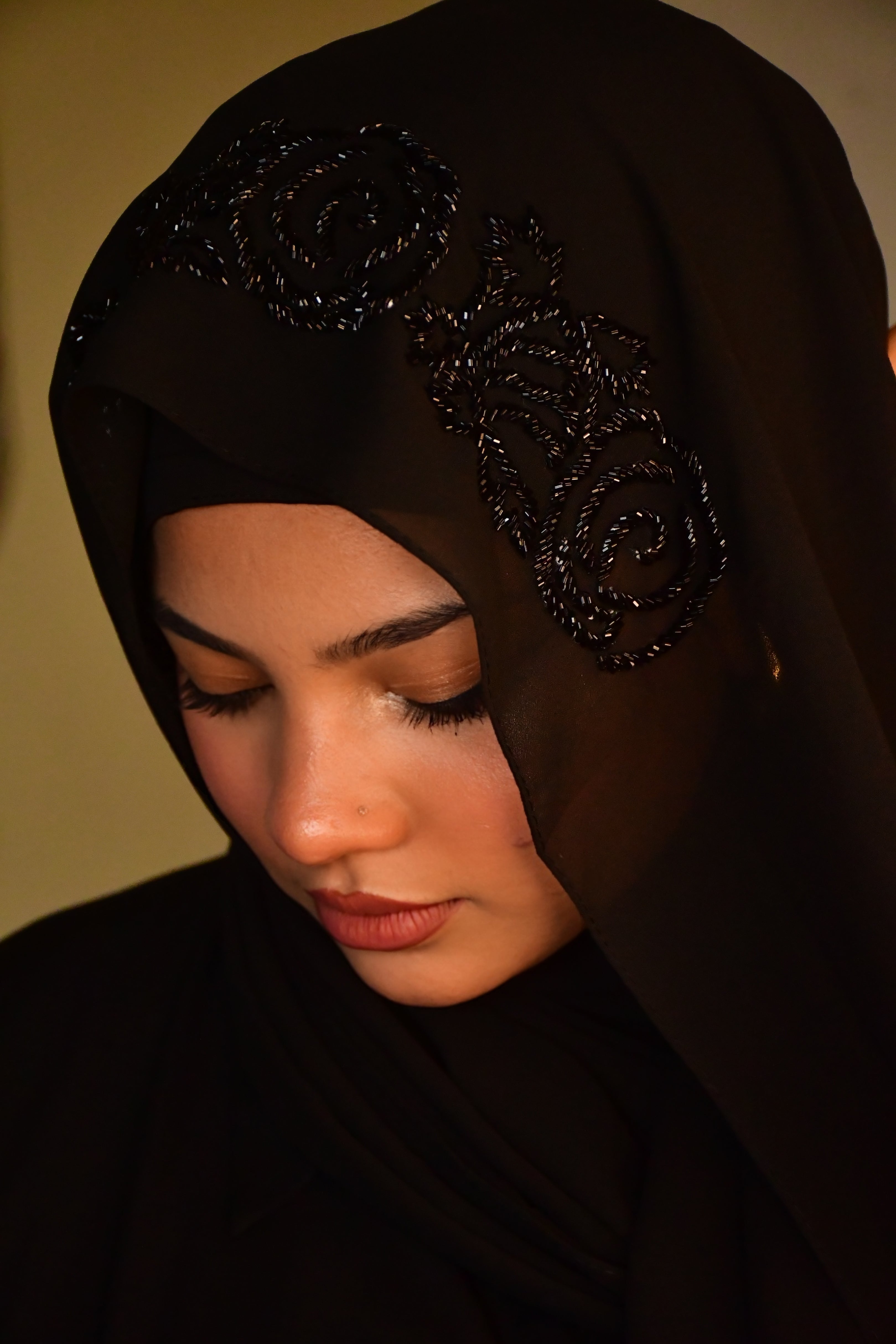 Rose Handwork Premium Partywear Luxury Hijab ( 2 meter x  1 meter )