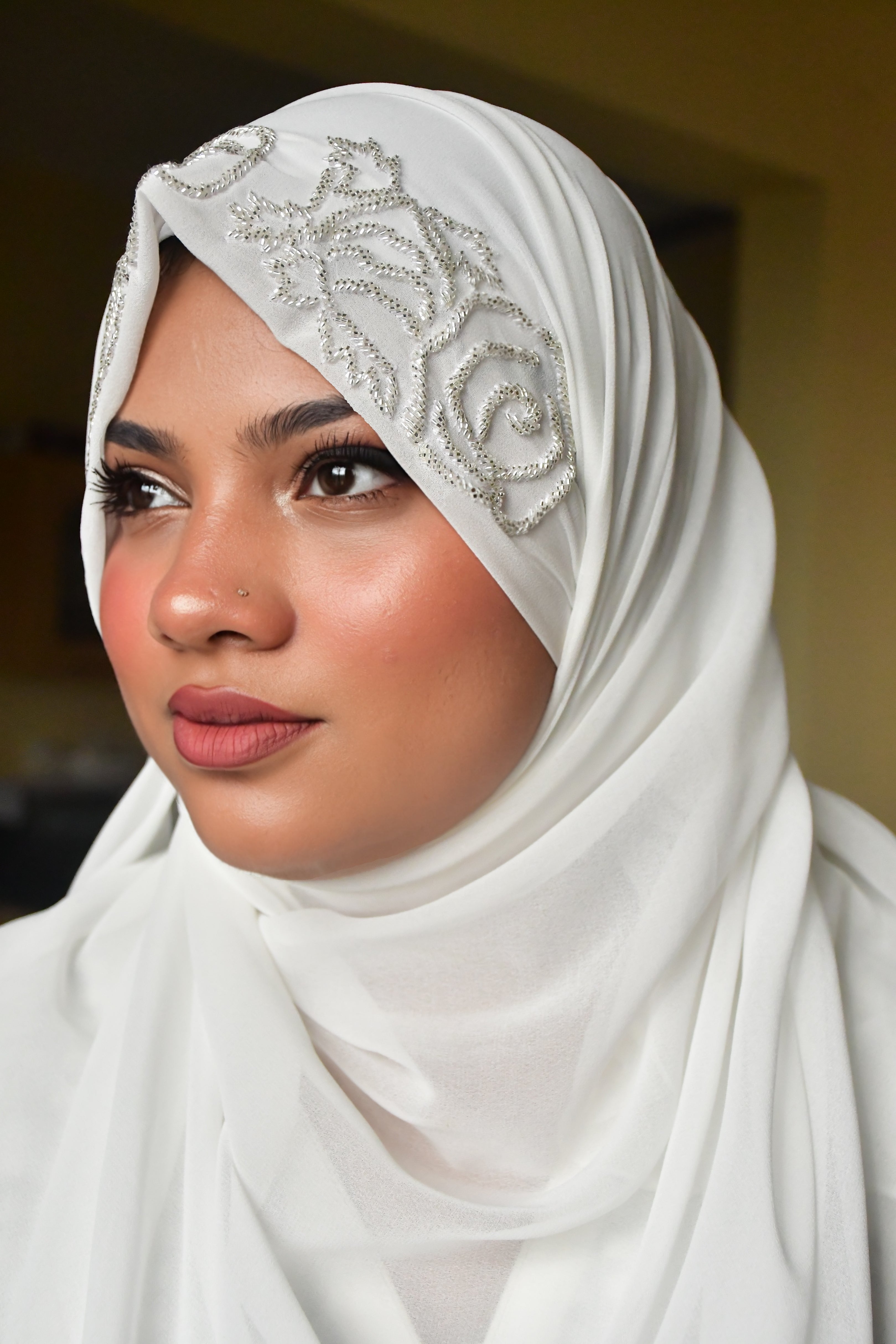 Rose Handwork Premium Partywear Luxury Hijab ( 2 meter x  1 meter )