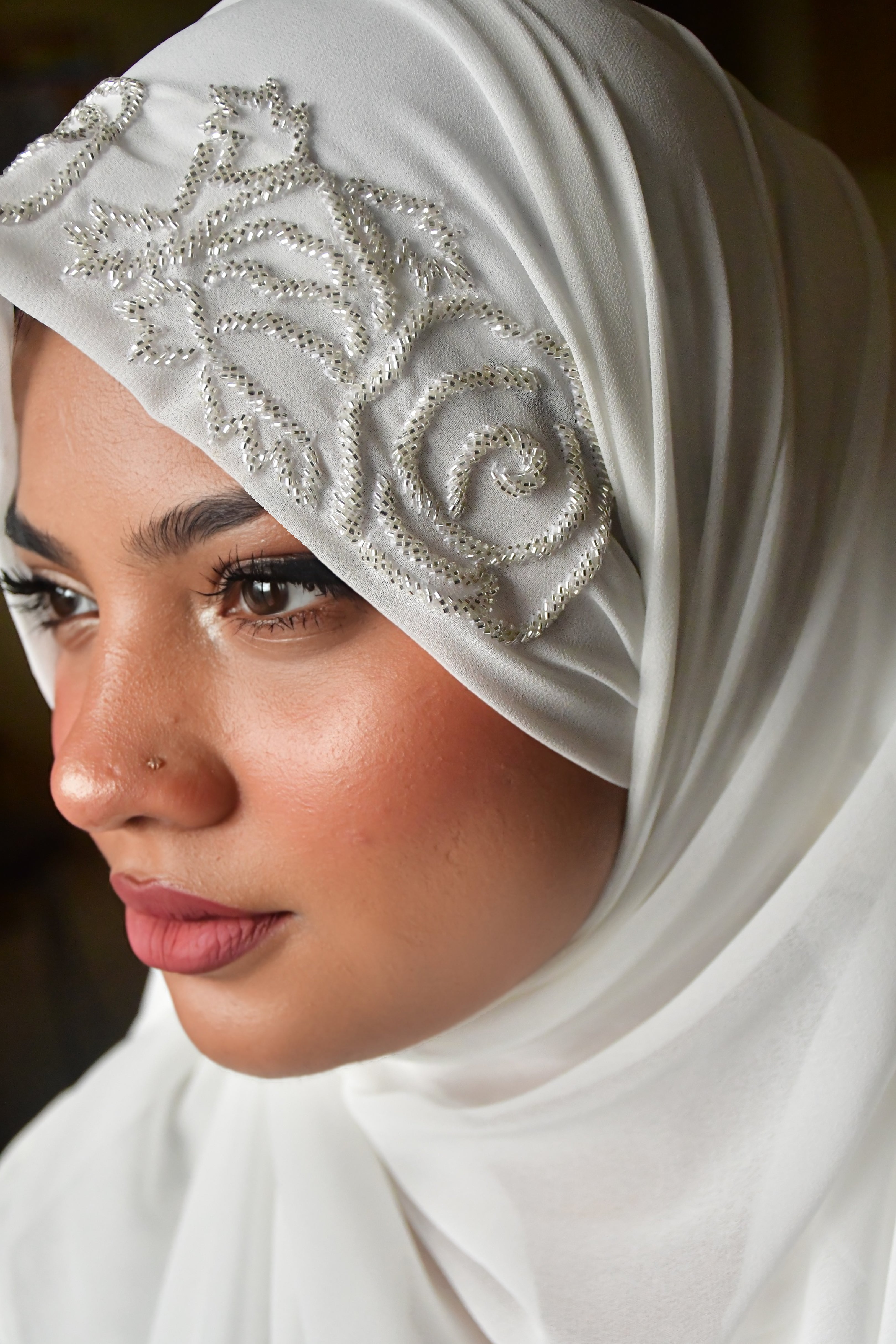 Rose Handwork Premium Partywear Luxury Hijab ( 2 meter x  1 meter )