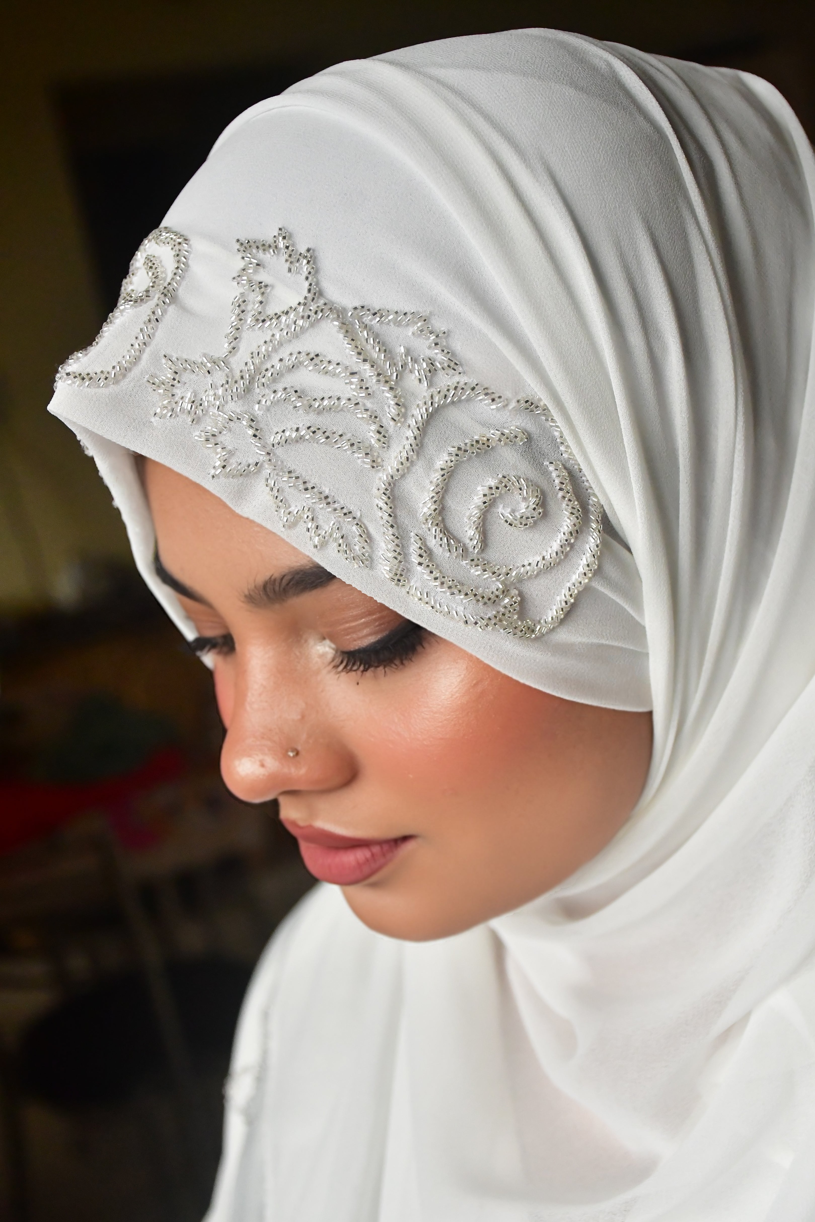 Rose Handwork Premium Partywear Luxury Hijab ( 2 meter x  1 meter )