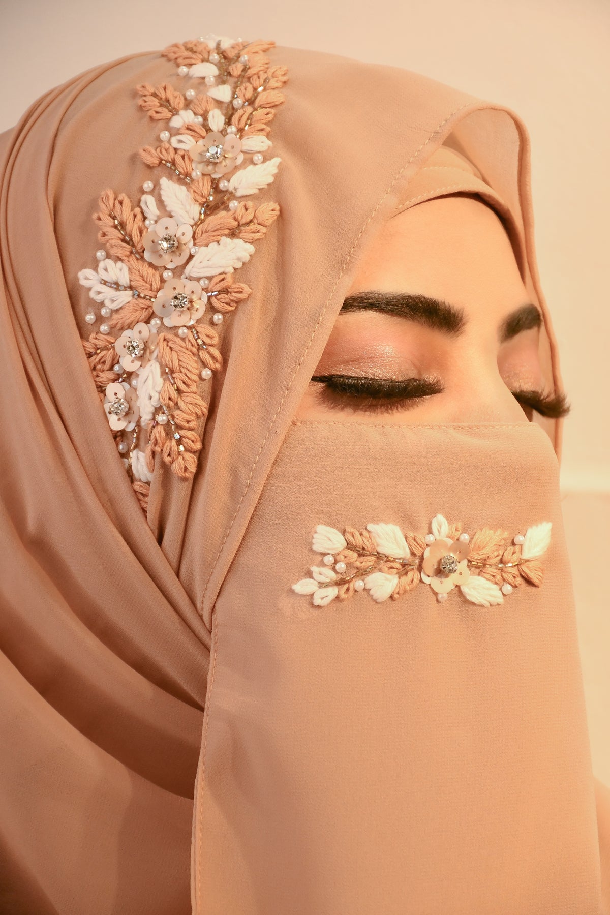 Bridal Handwork Party Wear Niqab With Elastic