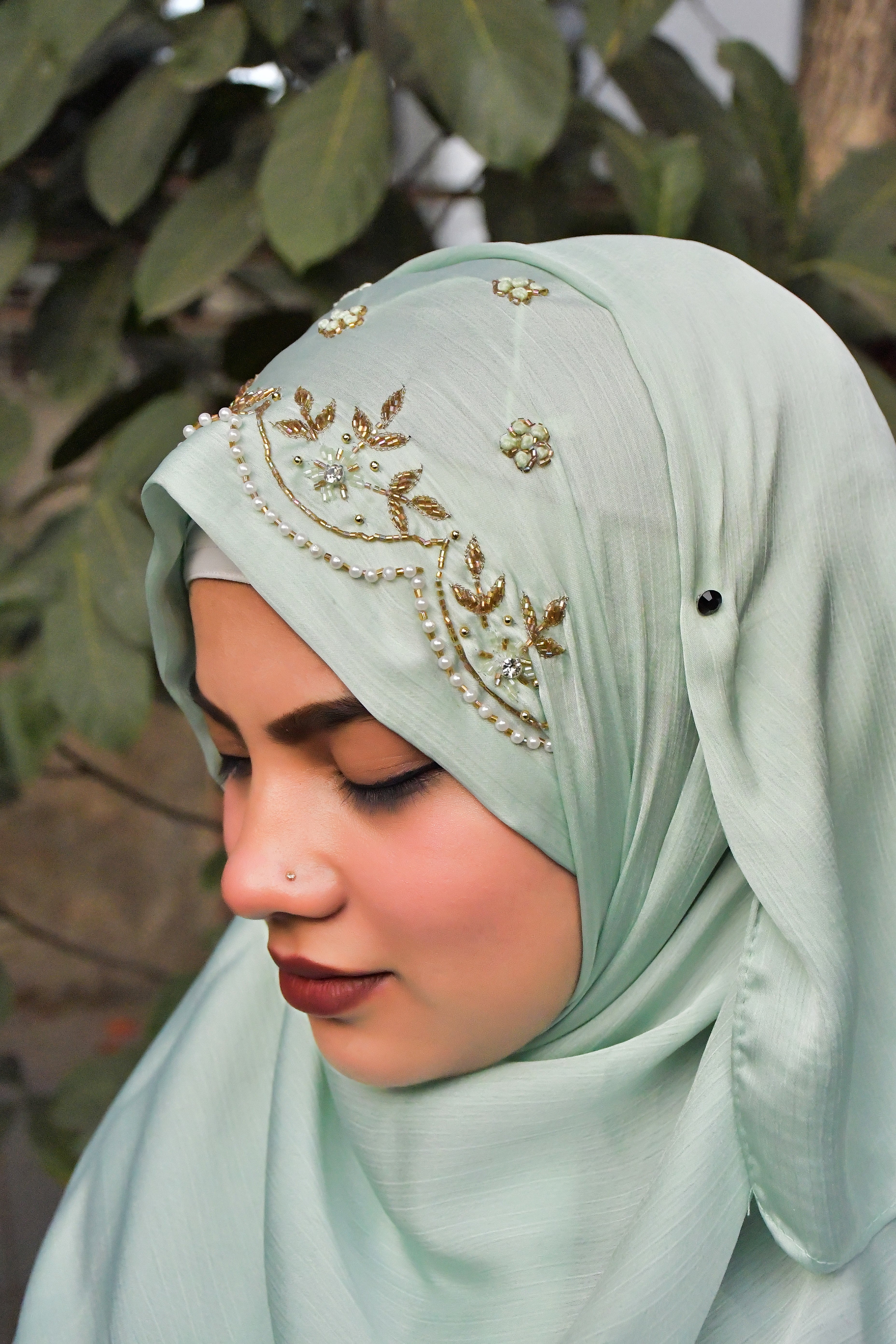 Wedding Premium Satin Handwork Hijab