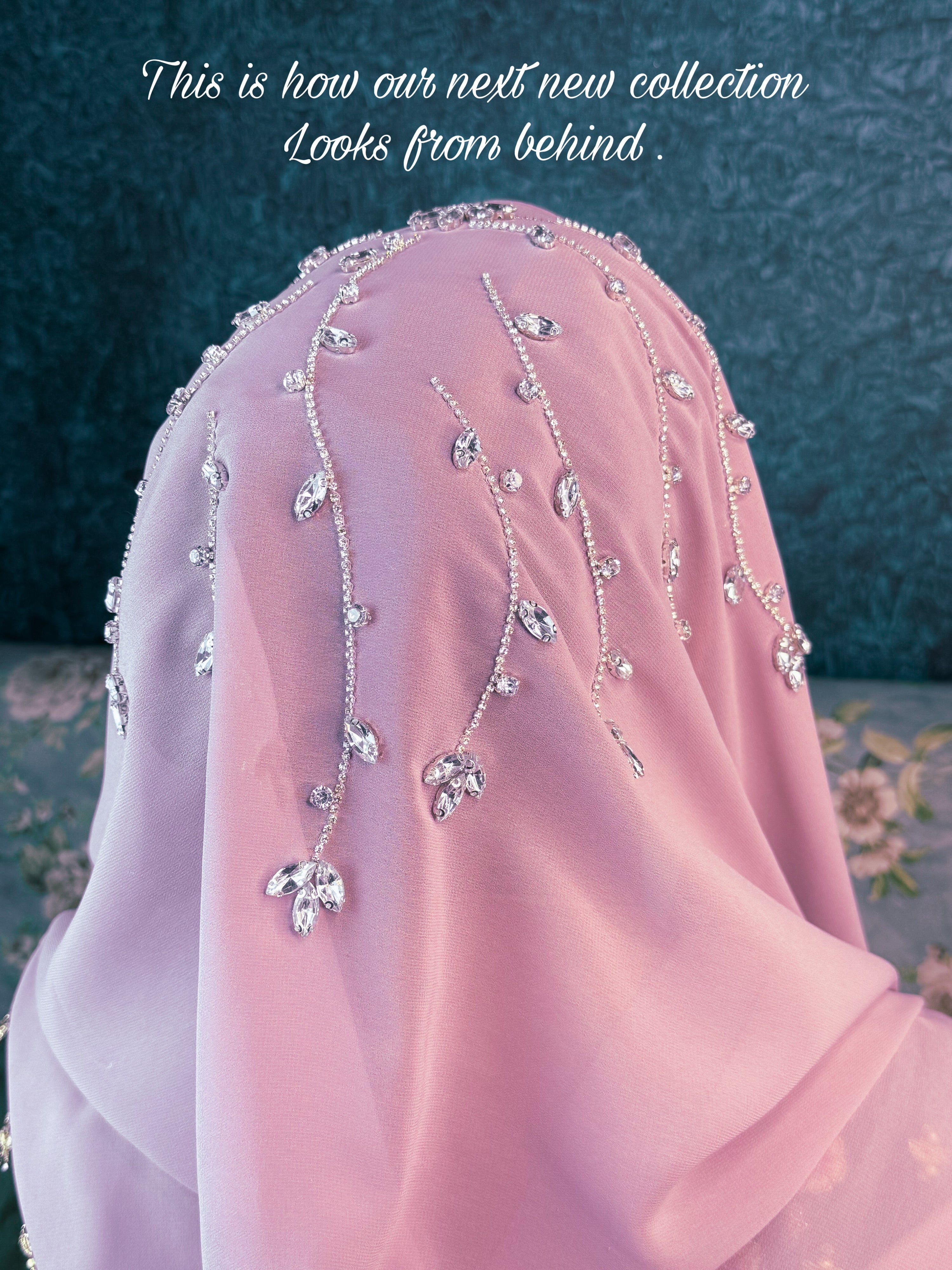 Dusty Pink Diamond Premium Handwork Taj Hijab (SIZE 180 cm x 70 cm)