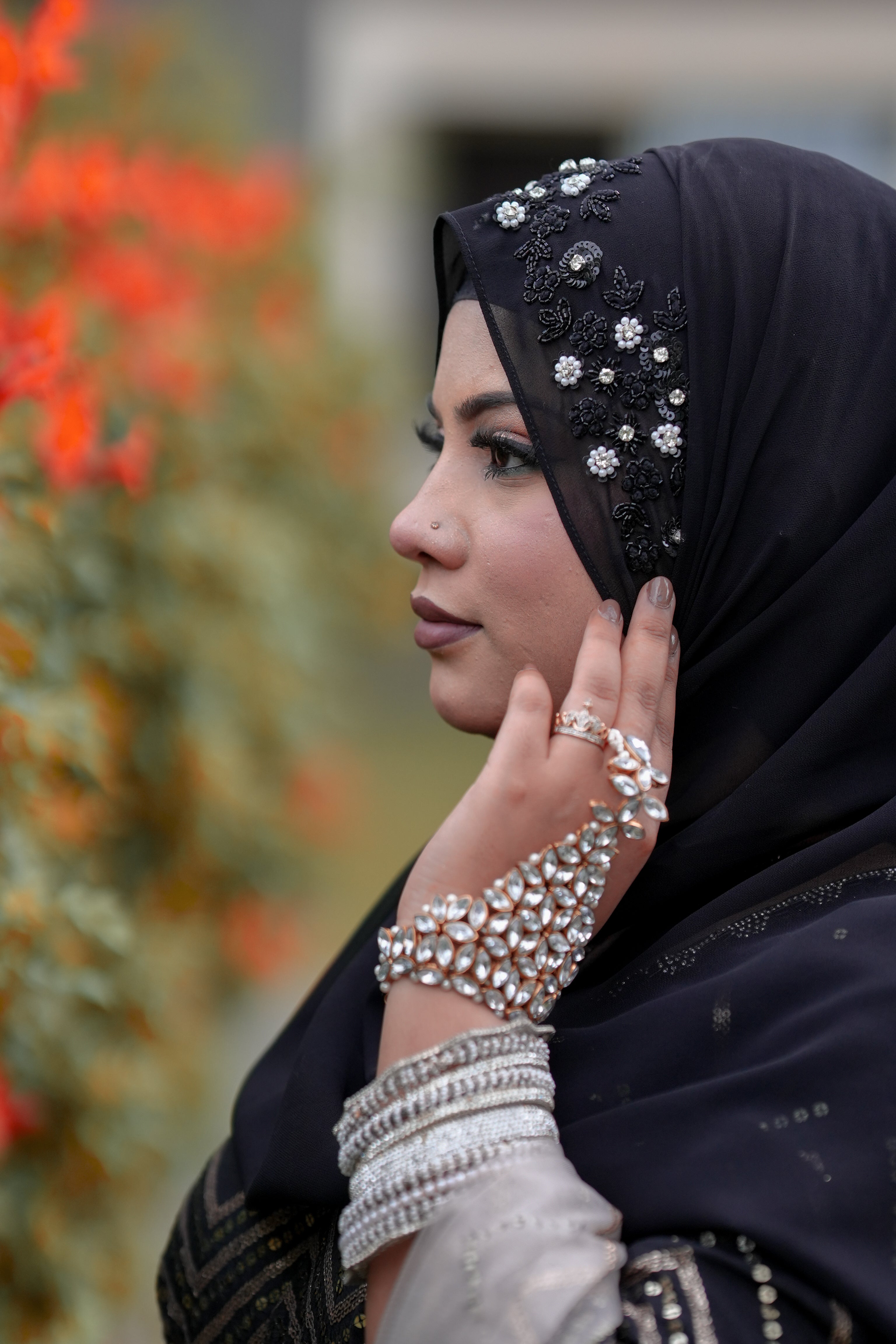 Black Party Wedding Silver Bridal Hijab With Naqab