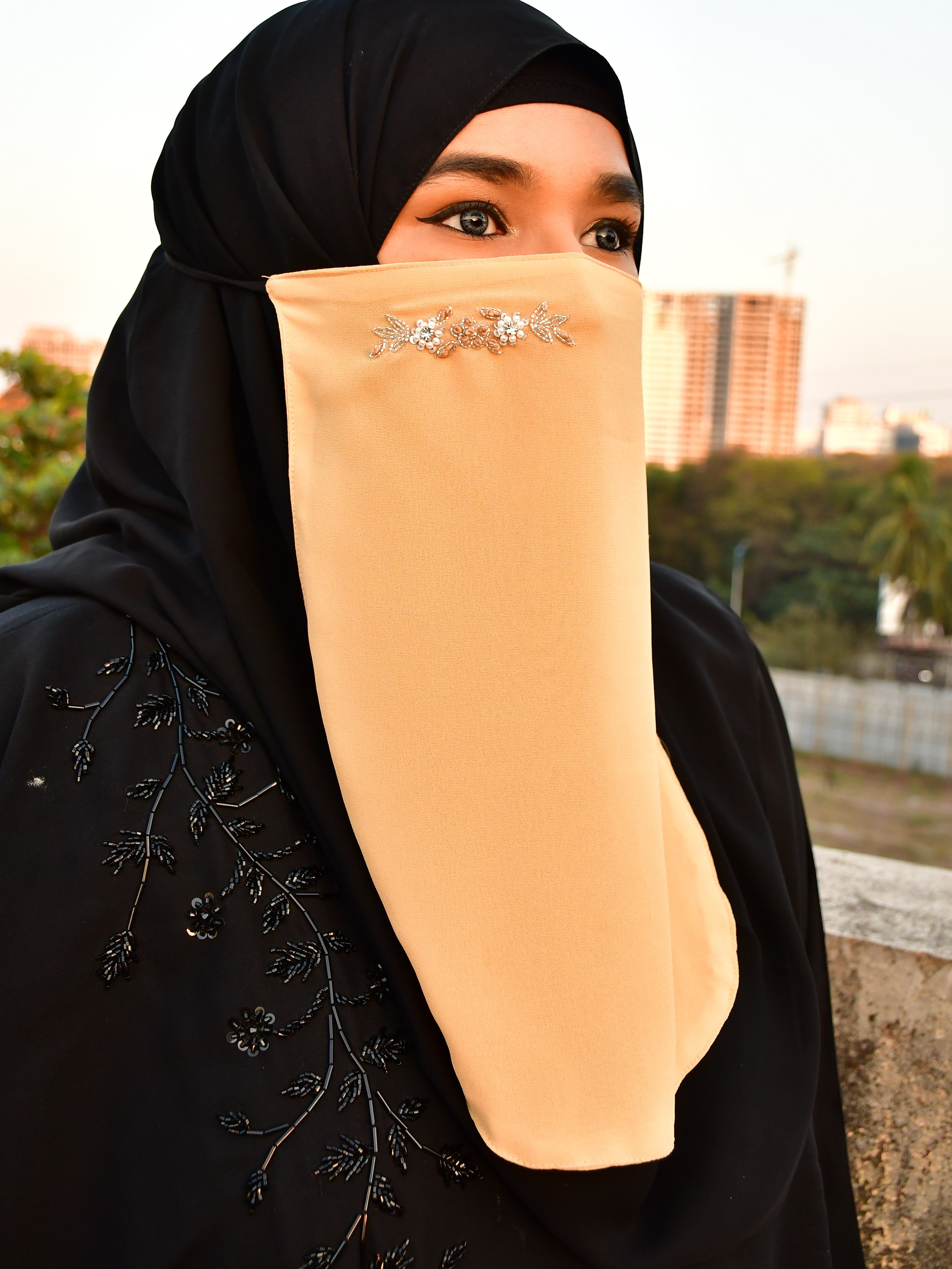 Bridal Handwork Party Wear Niqab With Elastic