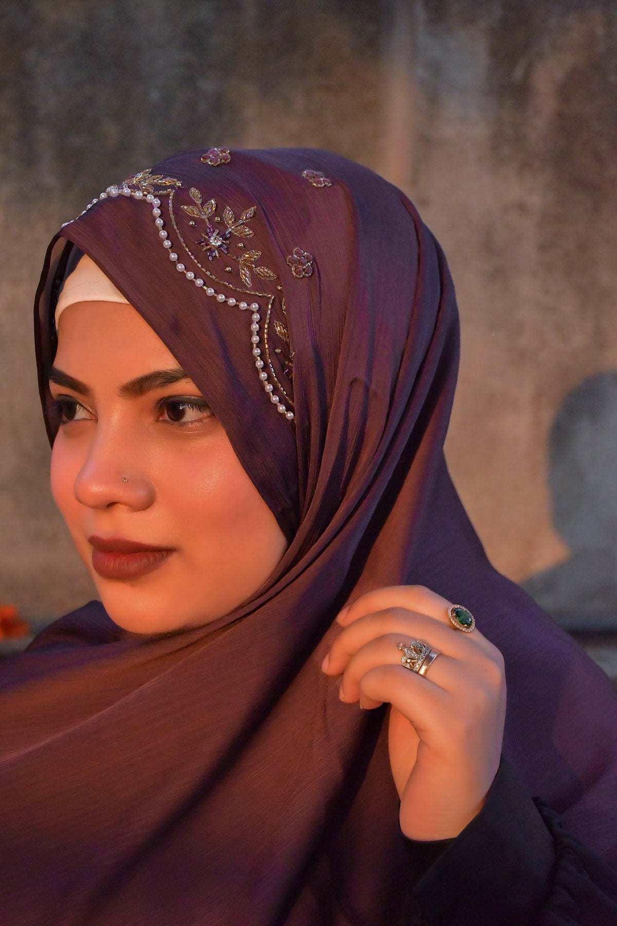 Wedding Premium Satin Handwork Hijab