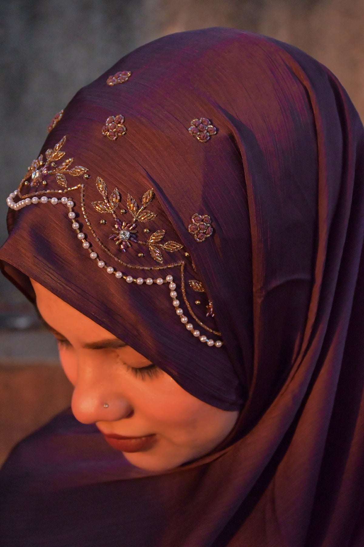 Wedding Premium Satin Handwork Hijab