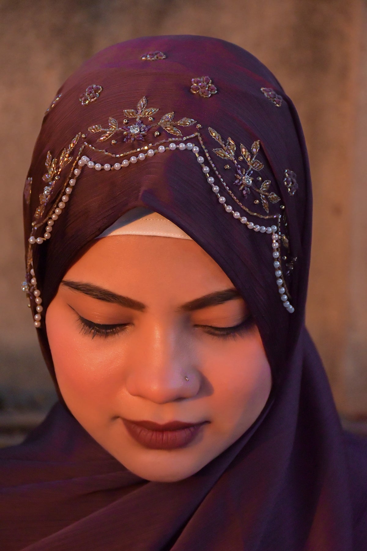 Wedding Premium Satin Handwork Hijab