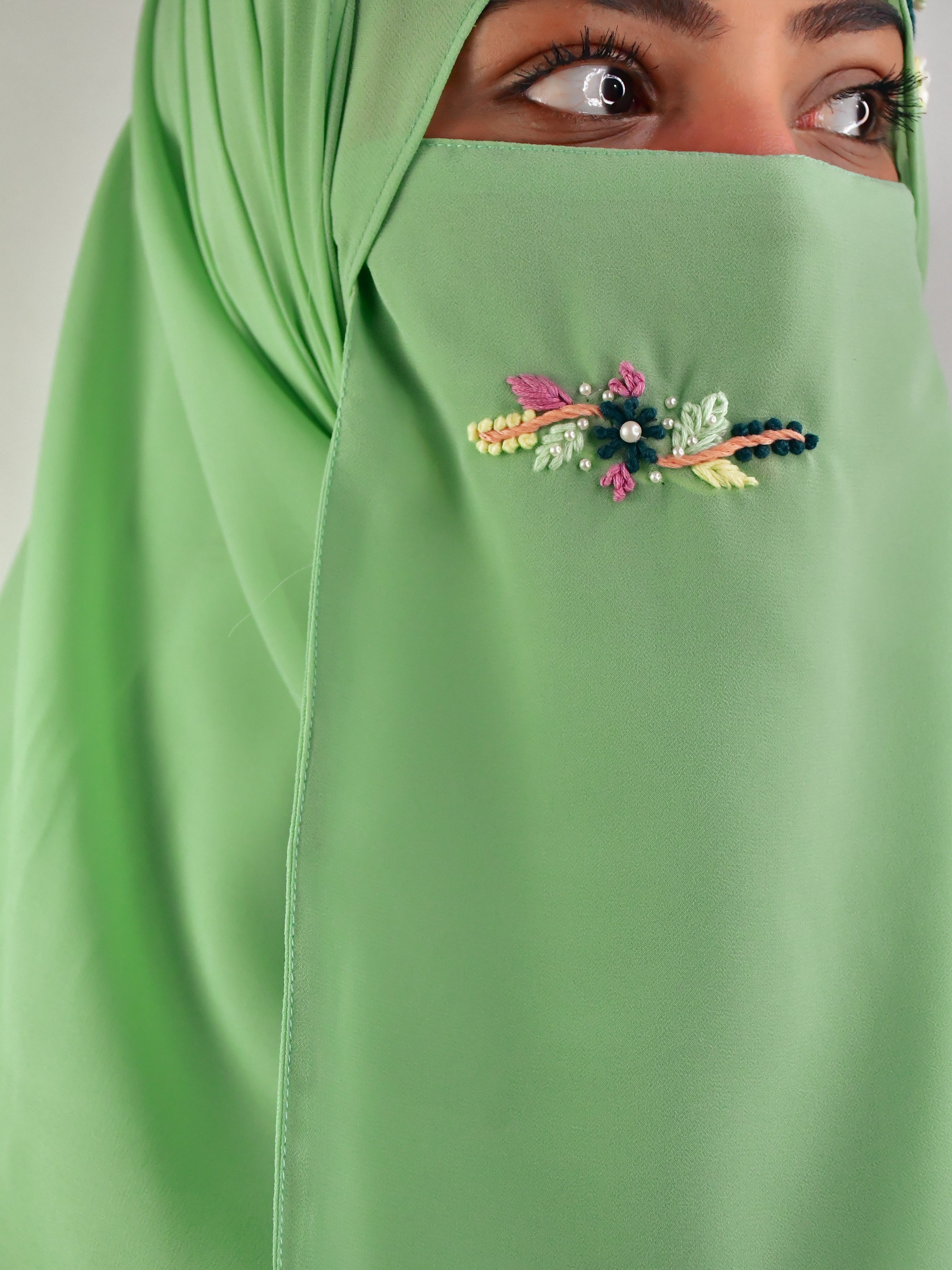 Threadwork Detailed Handwork Hijab With Naqab