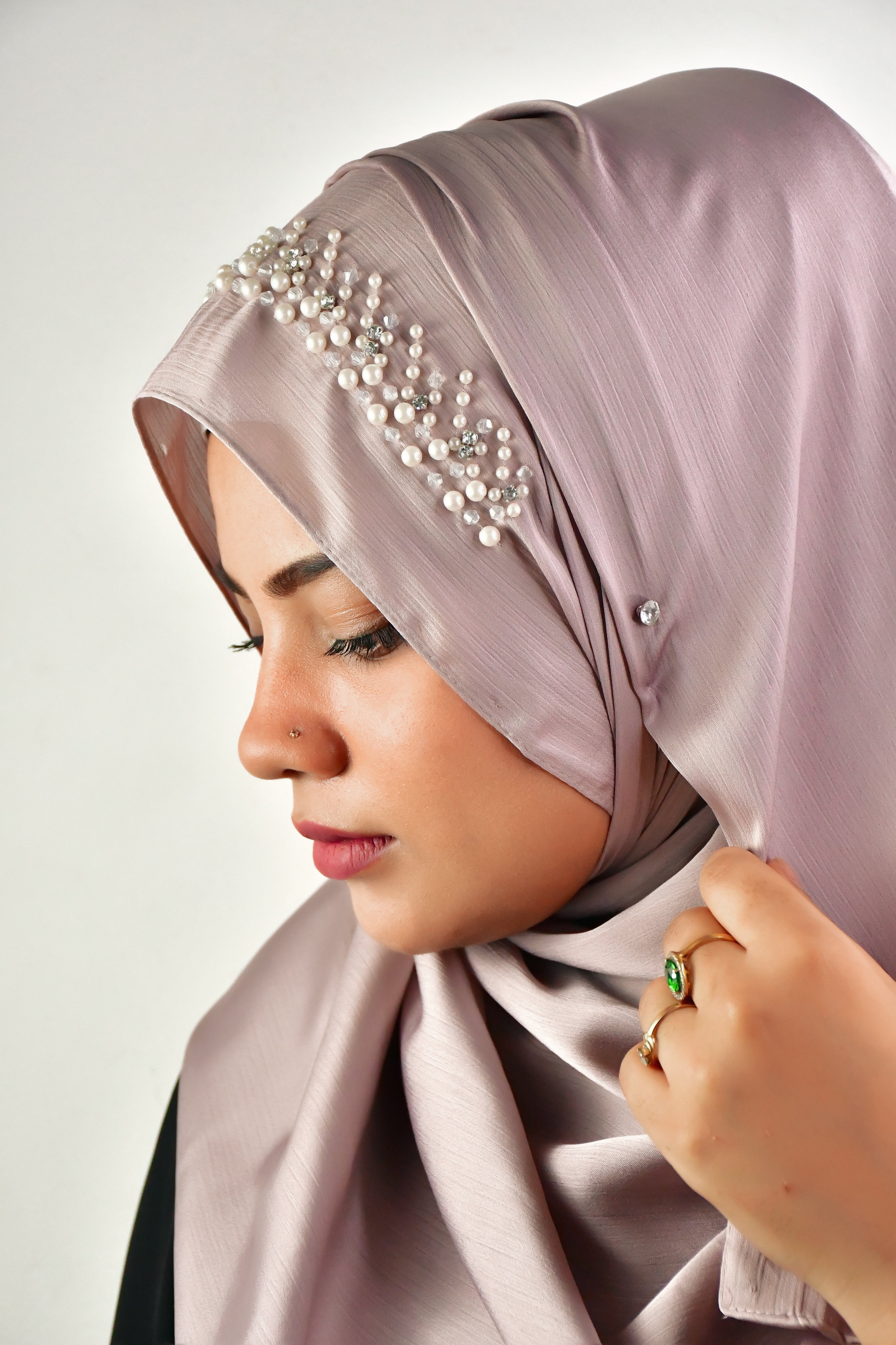 Wedding Premium Satin Handwork Hijab With Naqab