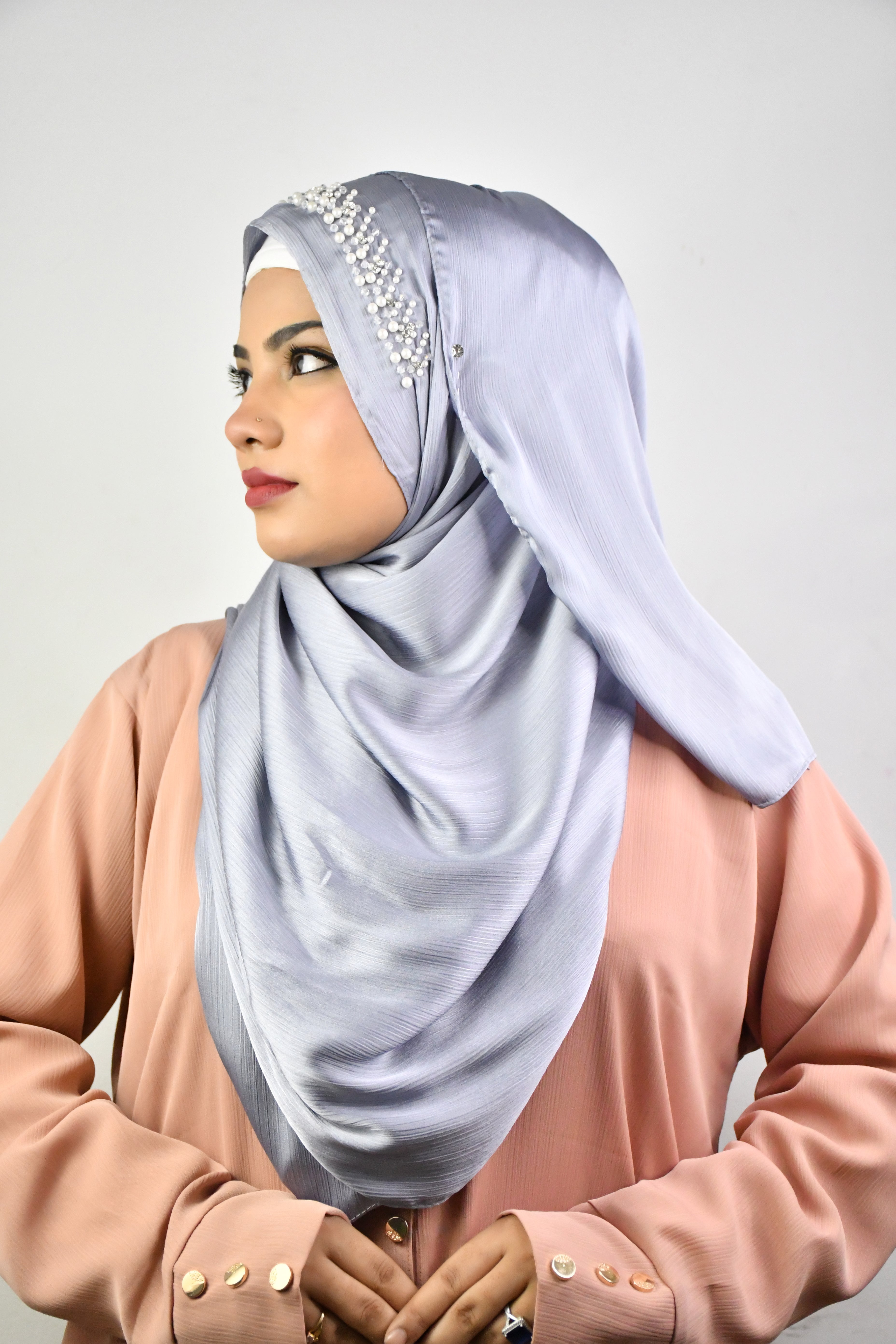 Wedding Premium Satin Handwork Hijab With Naqab